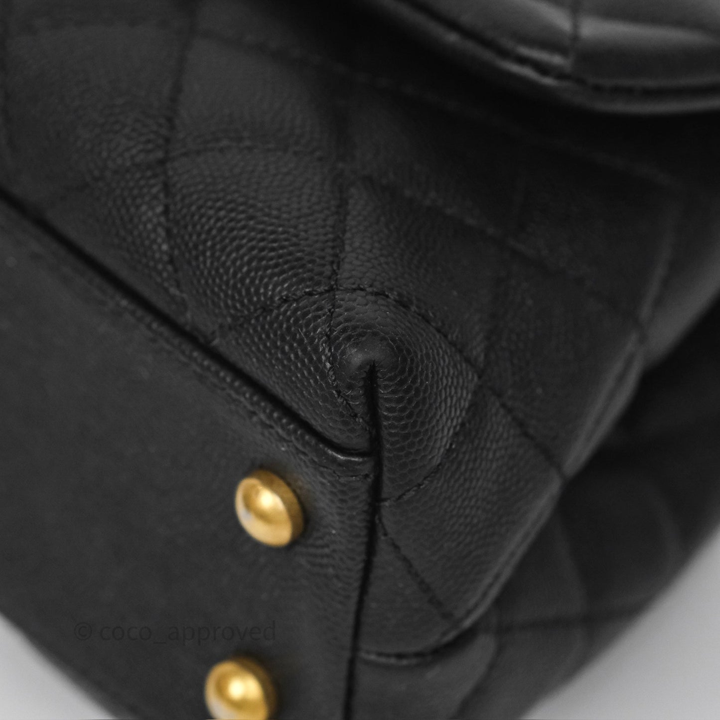 Chanel Small Coco Handle Black Caviar Gold Hardware Lizard Embossed Handle