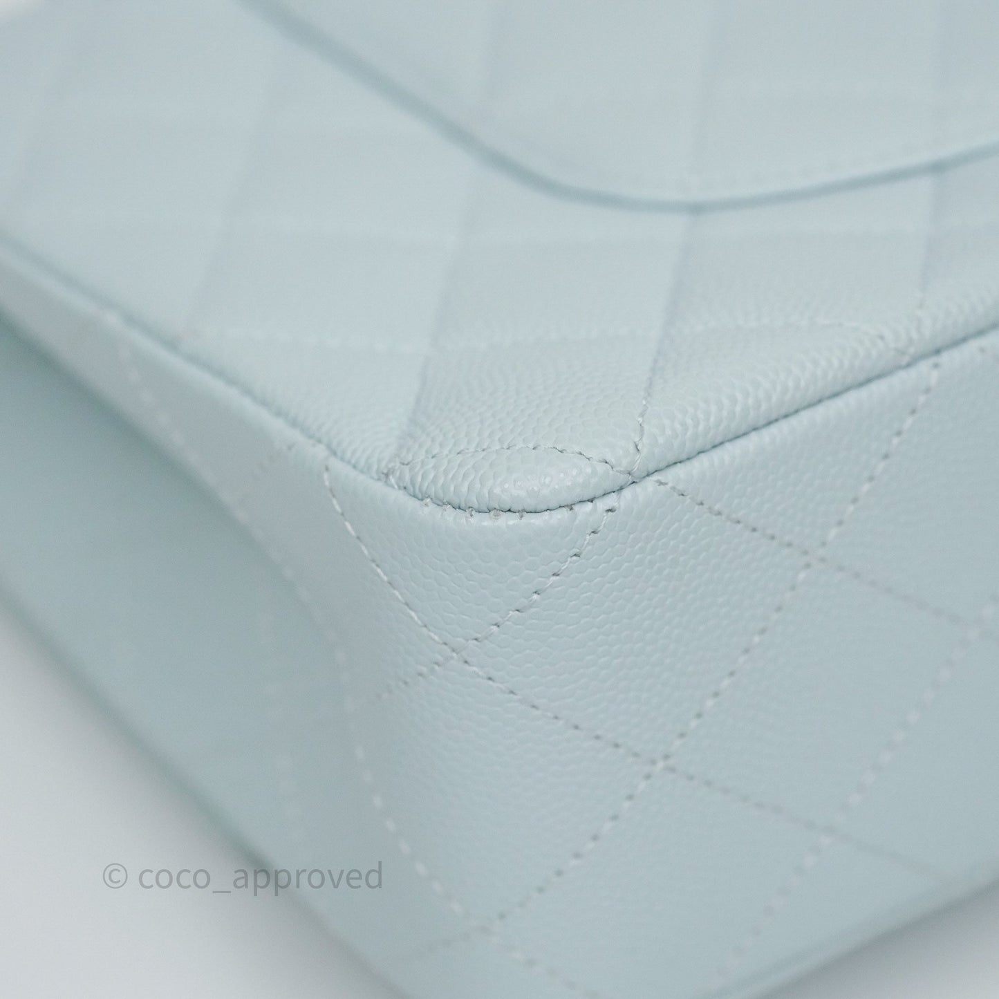 Chanel Classic M/L Medium Flap Quilted Light Blue Caviar Silver Hardware 21K