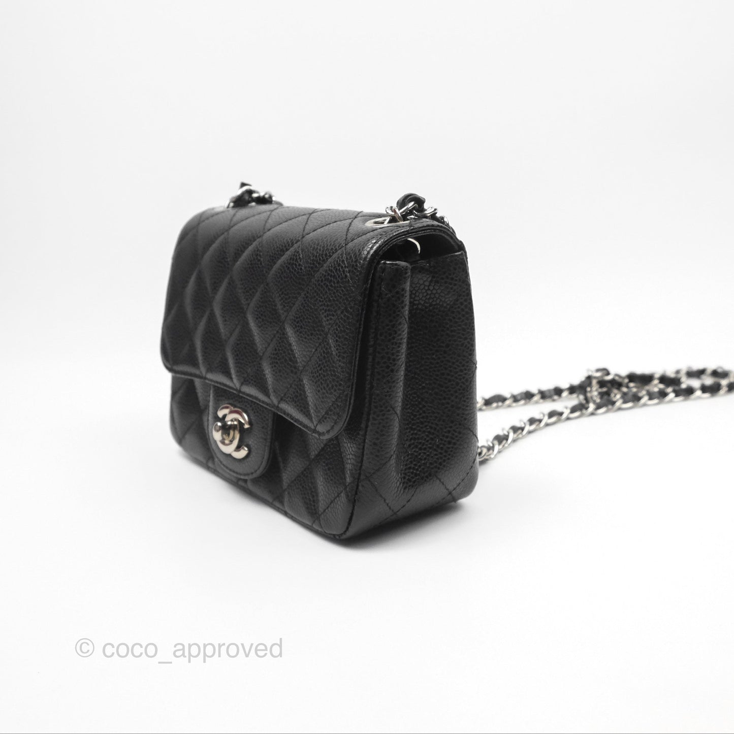Chanel Mini Square Flap Quilted Black Caviar Silver Hardware