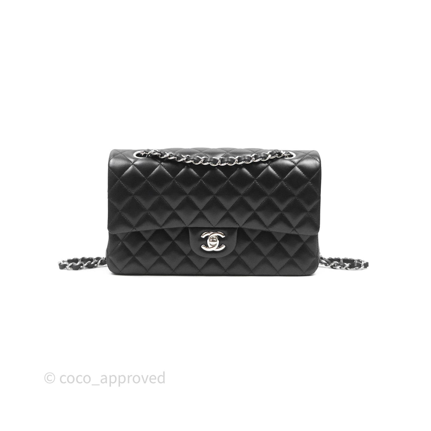 Chanel Classic M/L Medium Flap Quilted Black Lambskin Silver Hardware
