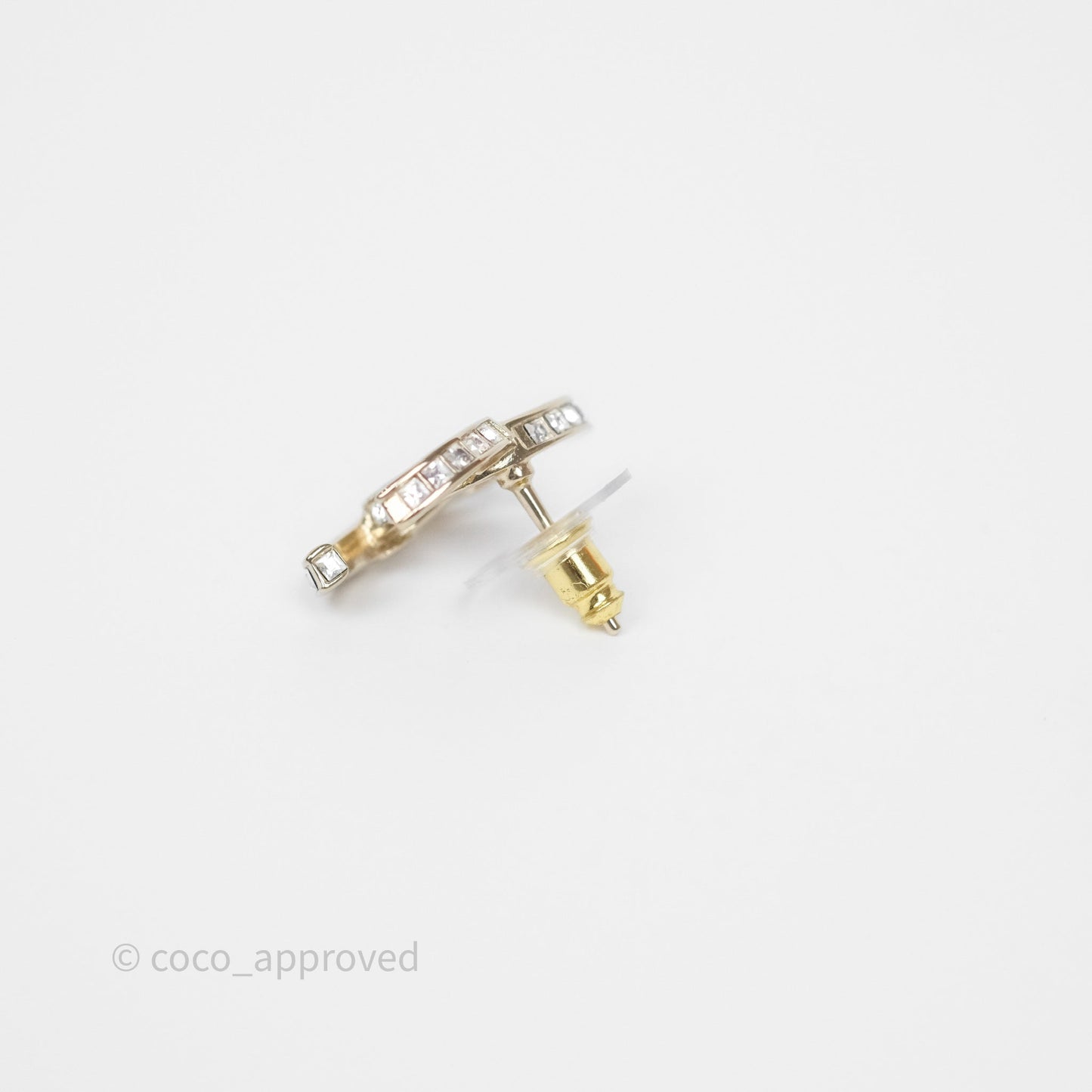 Chanel Crystal CC Earrings Gold Tone 24V
