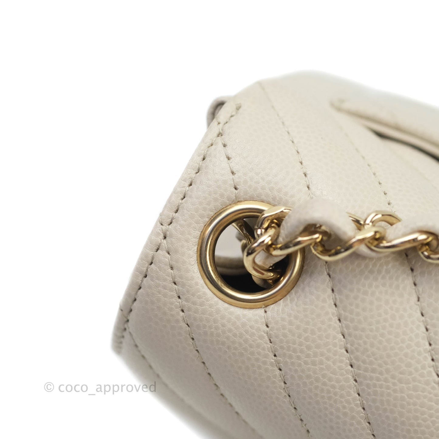 Chanel Mini Square Chevron Ivory Stone Caviar Gold Hardware 18B