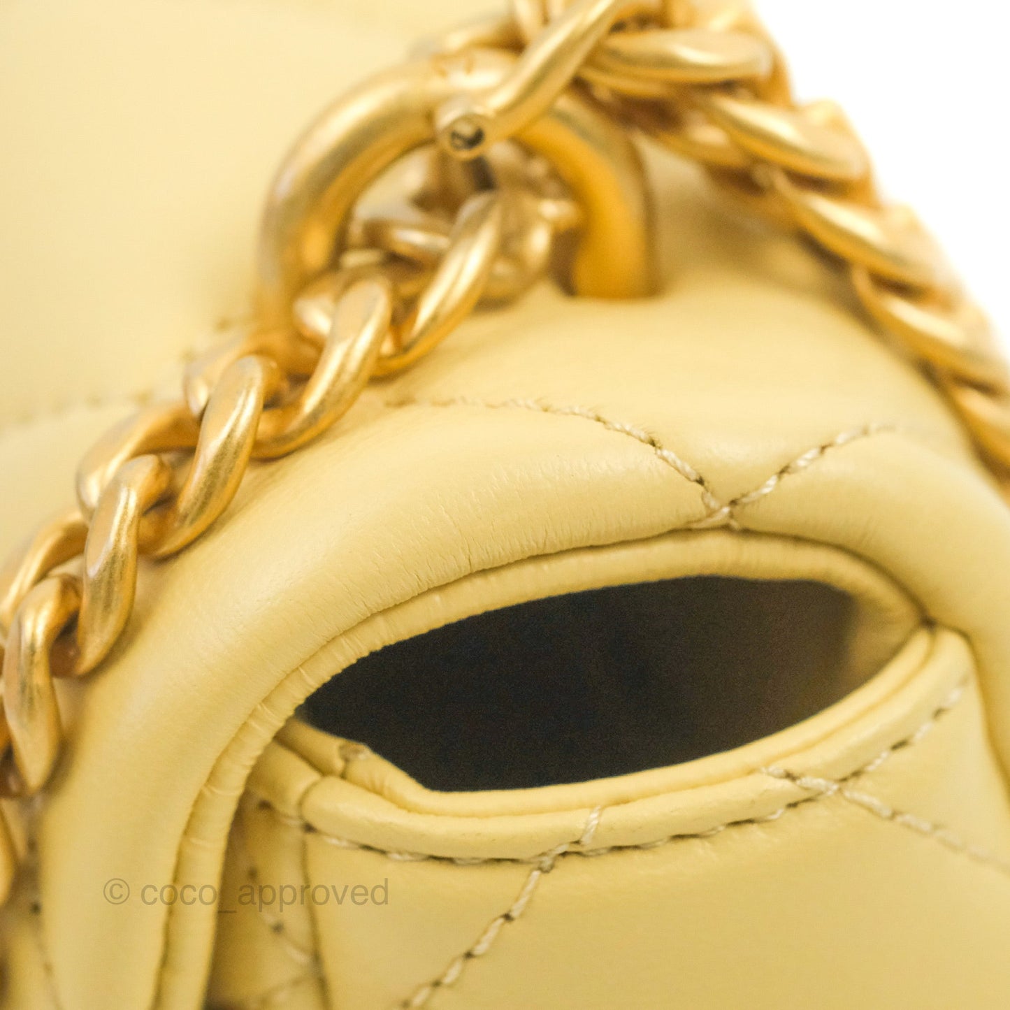Chanel Enamel Quilted Pending CC Mini Square Flap Yellow Lambskin Aged Gold Hardware 22P
