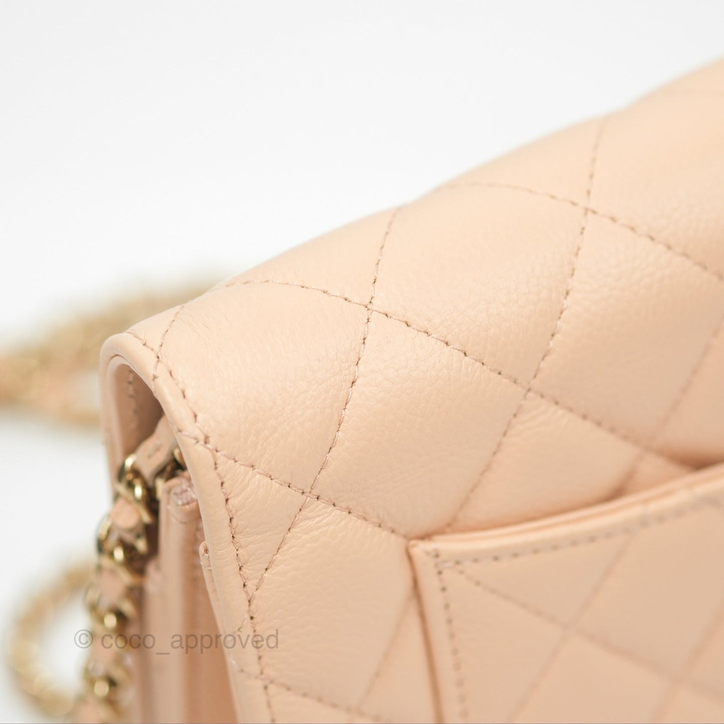 Chanel Quilted Bow Wallet On Chain WOC Light Beige Caviar Gold Hardware