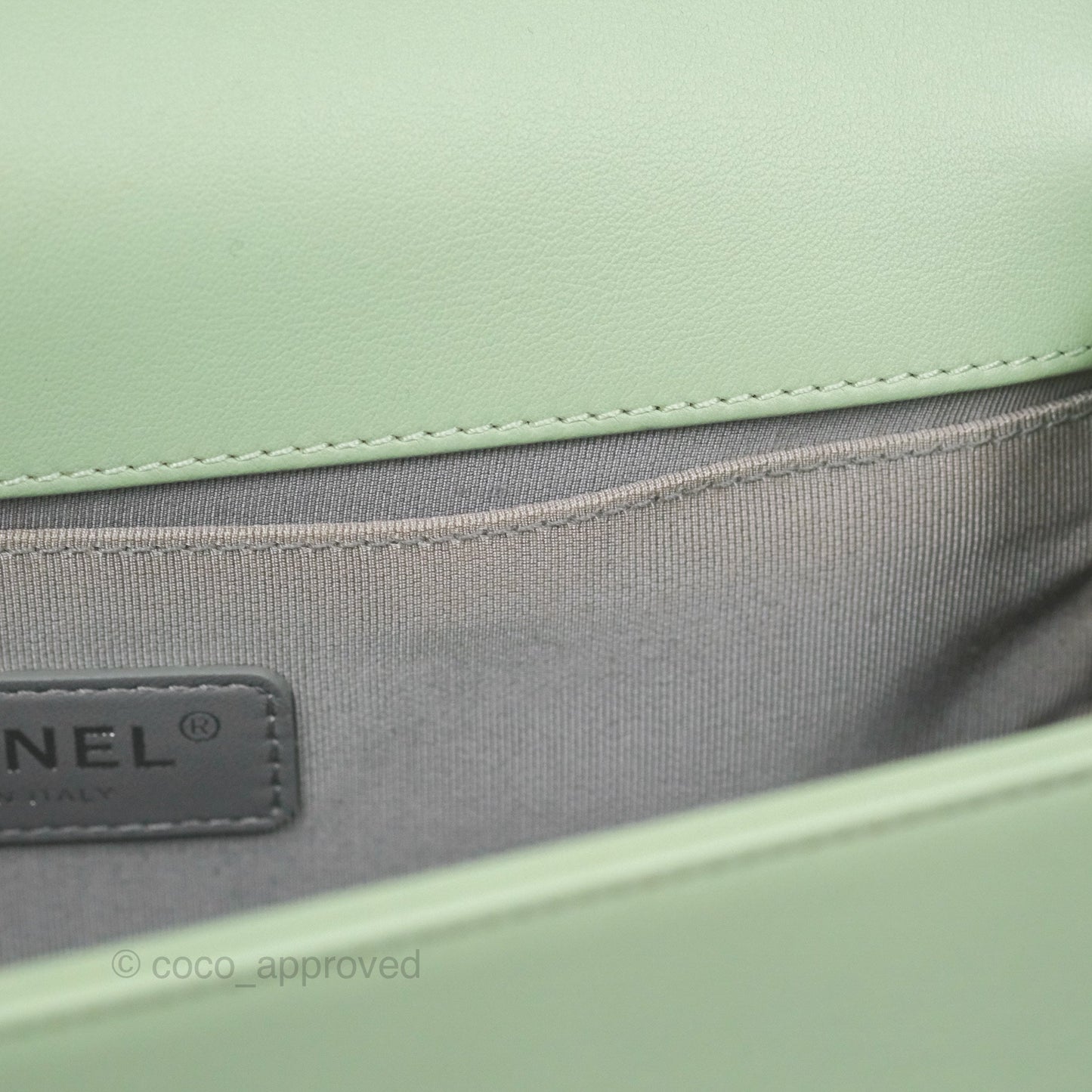 Chanel Medium Chevron Boy Mint Green Calfskin Silver Hardware