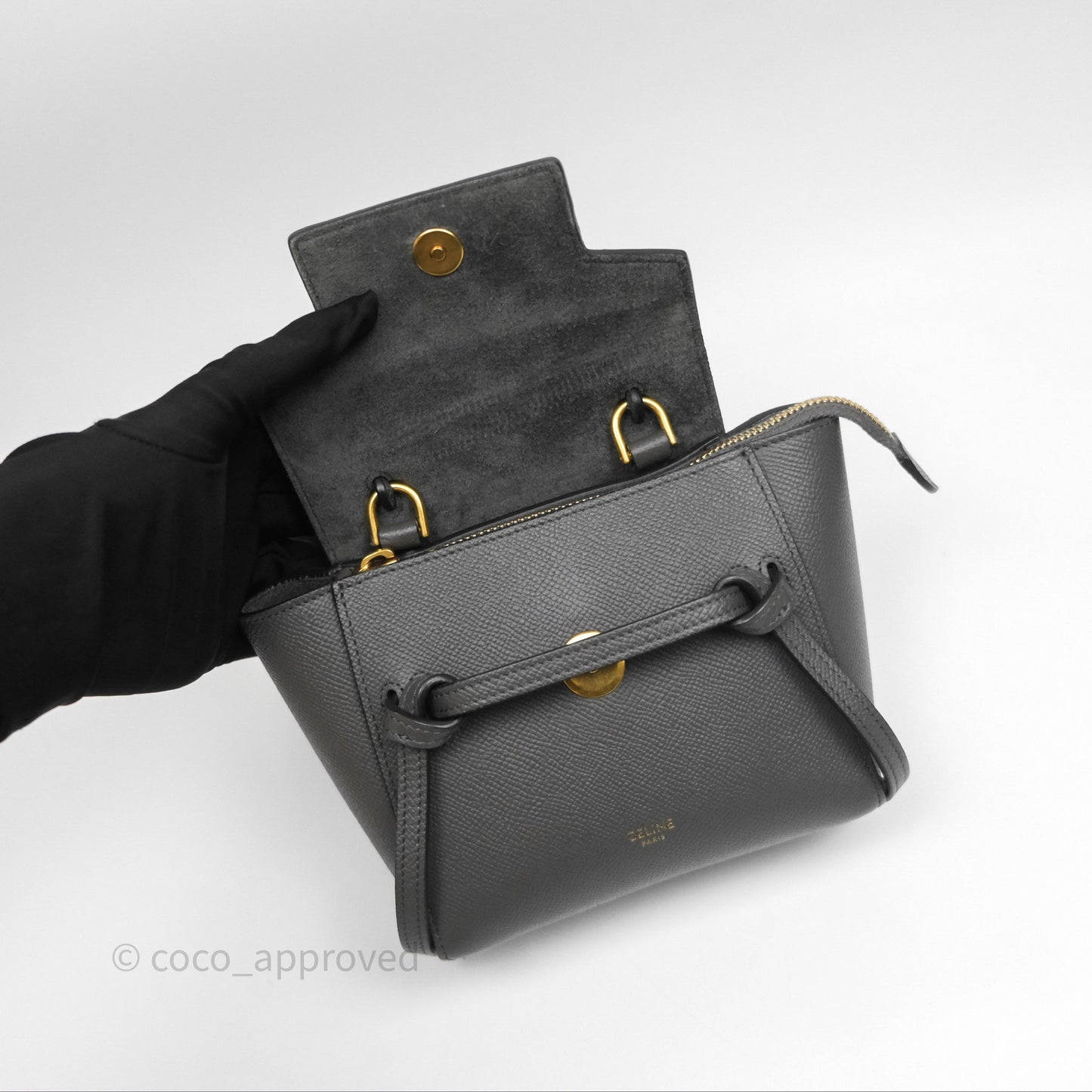 Celine Pico Belt Bag Grey Grained Calfskin Gold Hardware