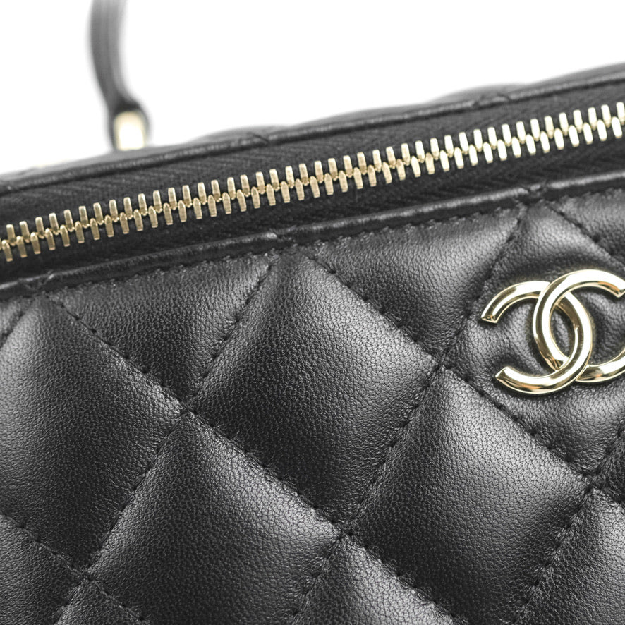 Chanel Vanity Rectangular Top Handle Black Lambskin Gold Hardware