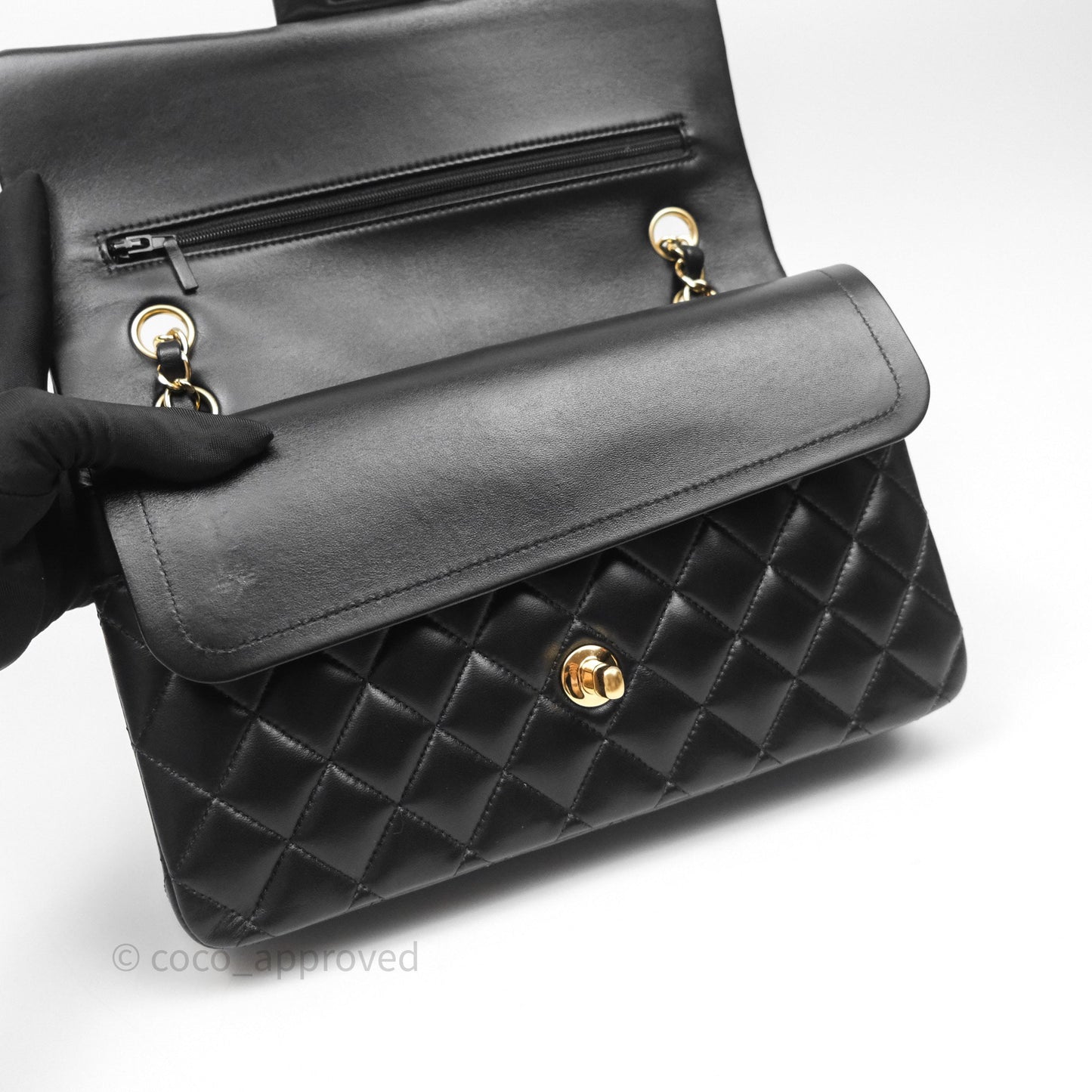 Chanel Classic M/L Medium Flap Quilted Black Lambskin Gold Hardware