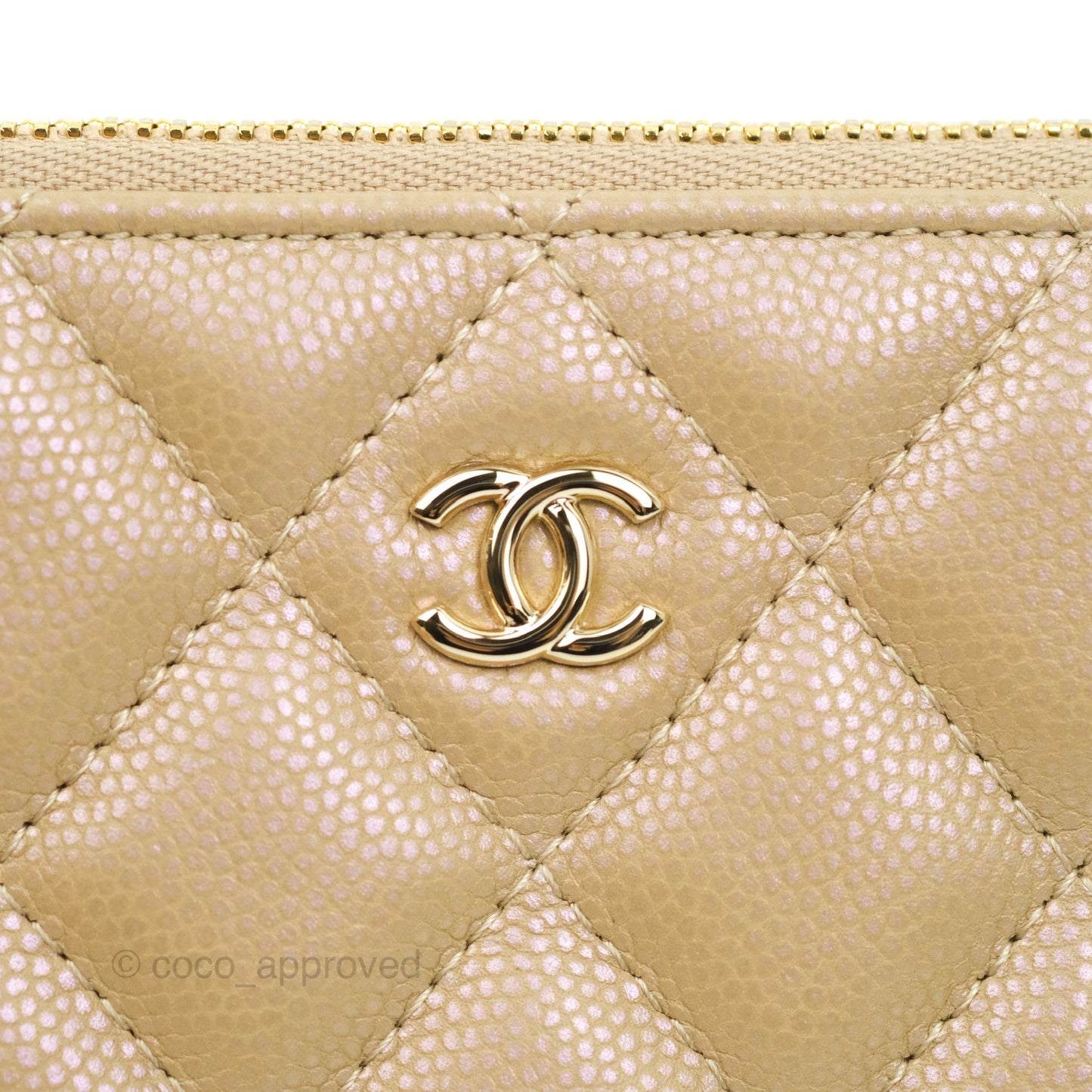 Chanel Mini Quilted O Case Iridescent Beige Caviar Gold Hardware 21S