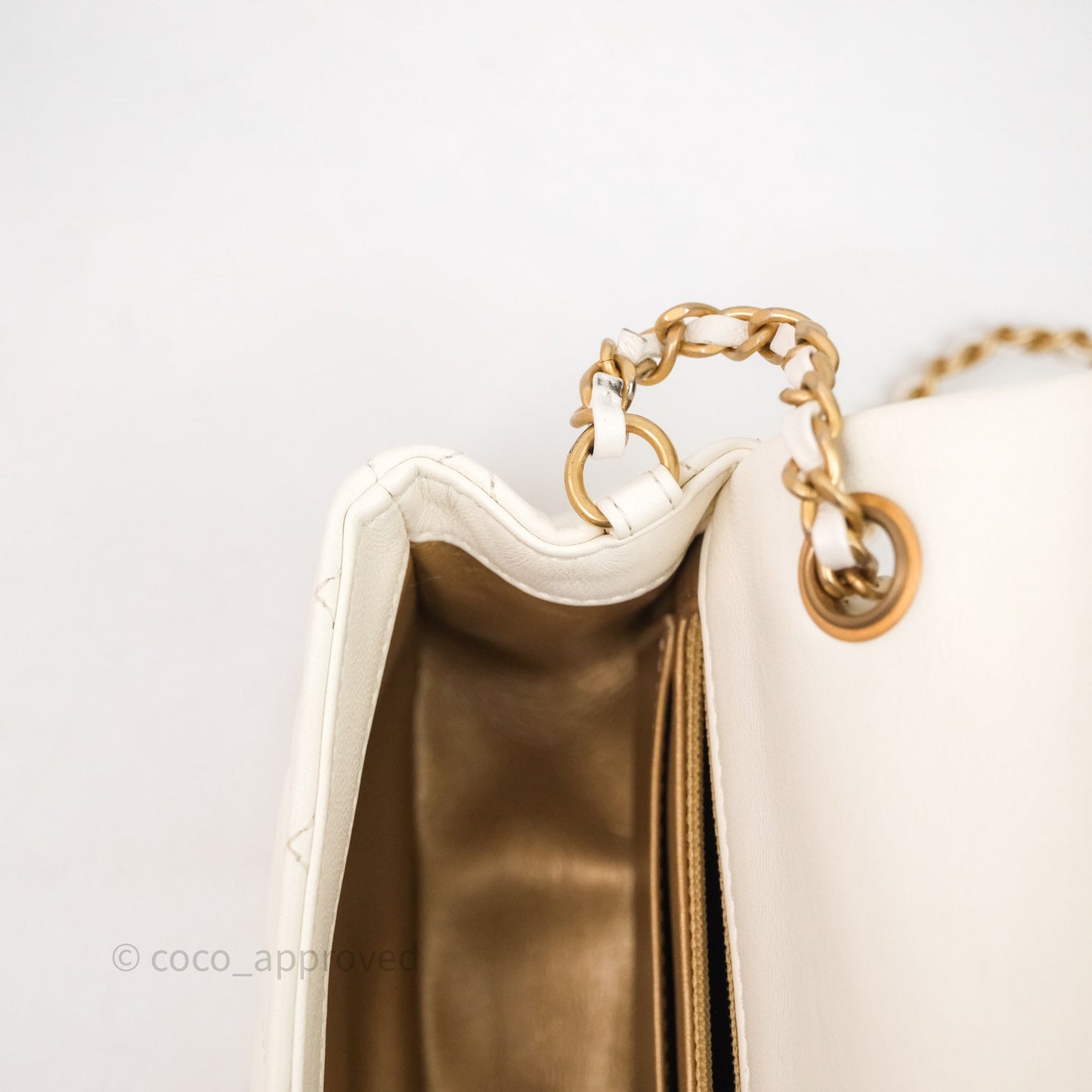 Chanel Mini Rectangular Pearl Crush White Lambskin Aged Gold Hardware