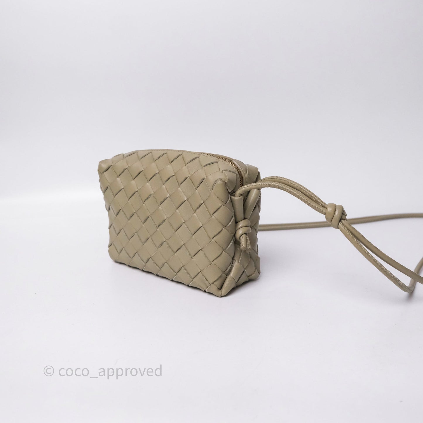 Bottega Veneta Mini Loop Camera Bag Intrecciato Lambskin Travertine
