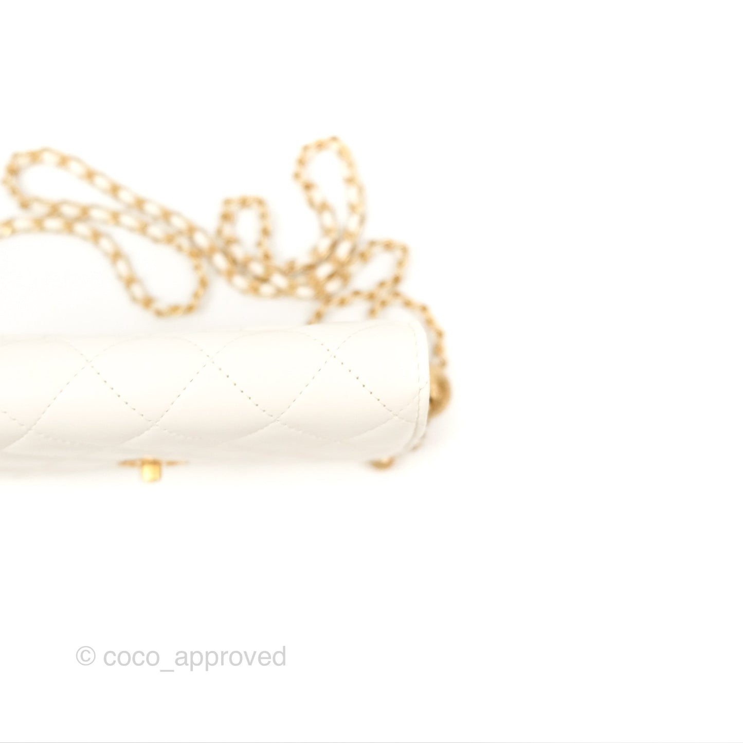 Chanel Quilted Pearl Crush Wallet on Chain WOC White Lambskin Aged Gold Hardware