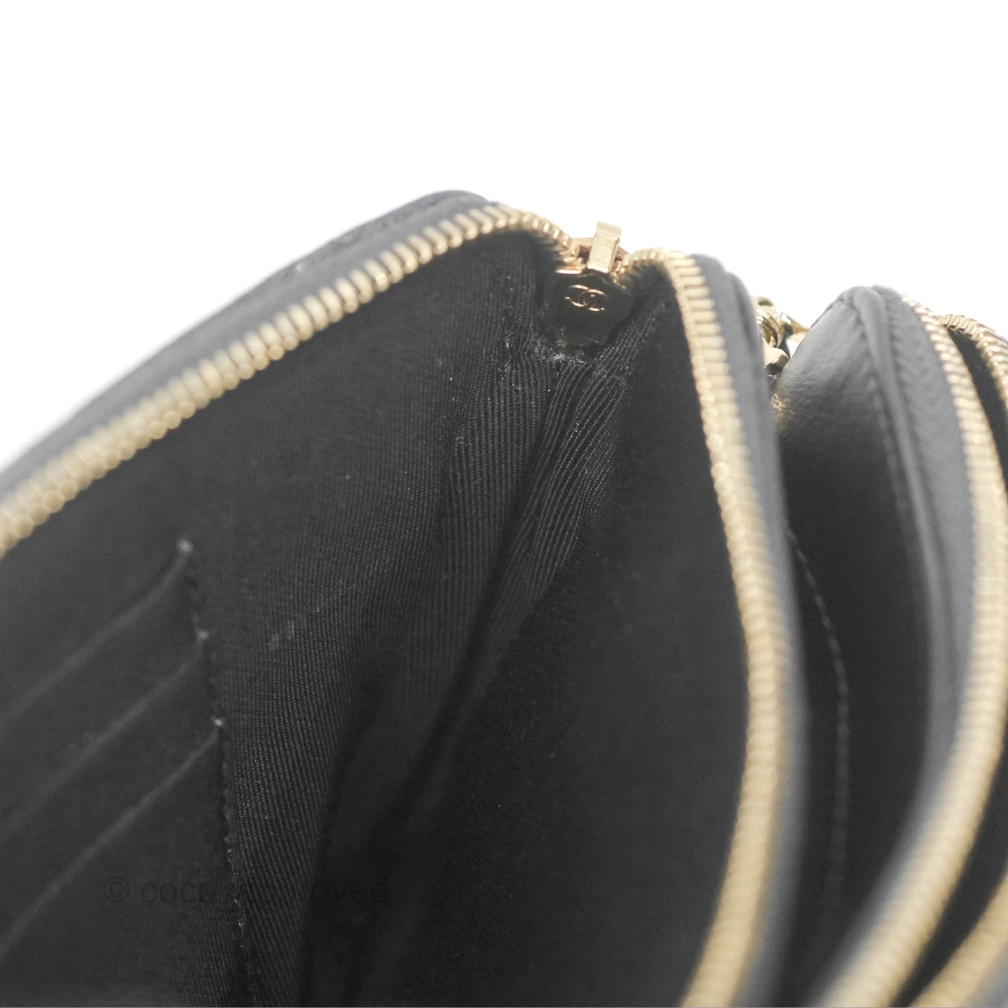 Chanel Quilted Zip Clutch With Chain Iridescent Dark Grey Caviar Gold Hardware