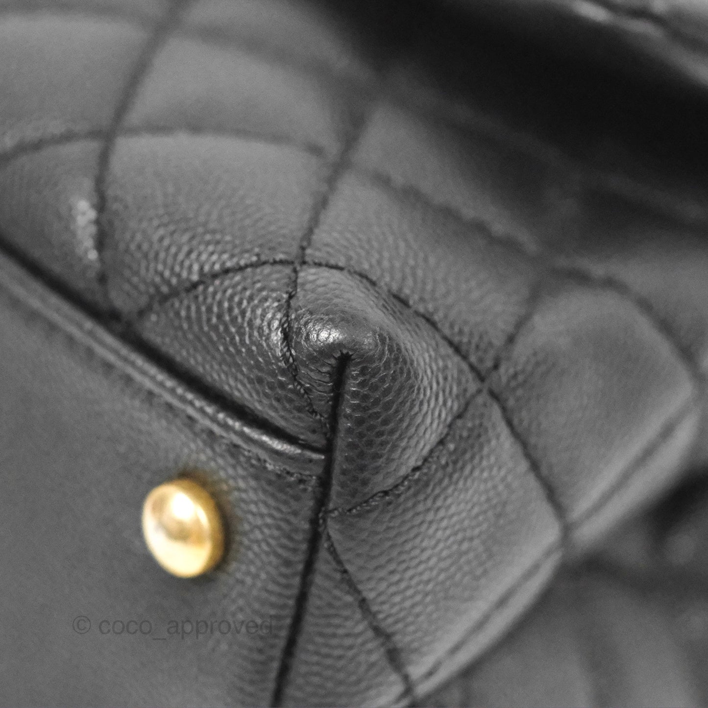 Chanel Small Coco Handle Quilted Black Caviar Aged Gold Hardware Lizard Handle