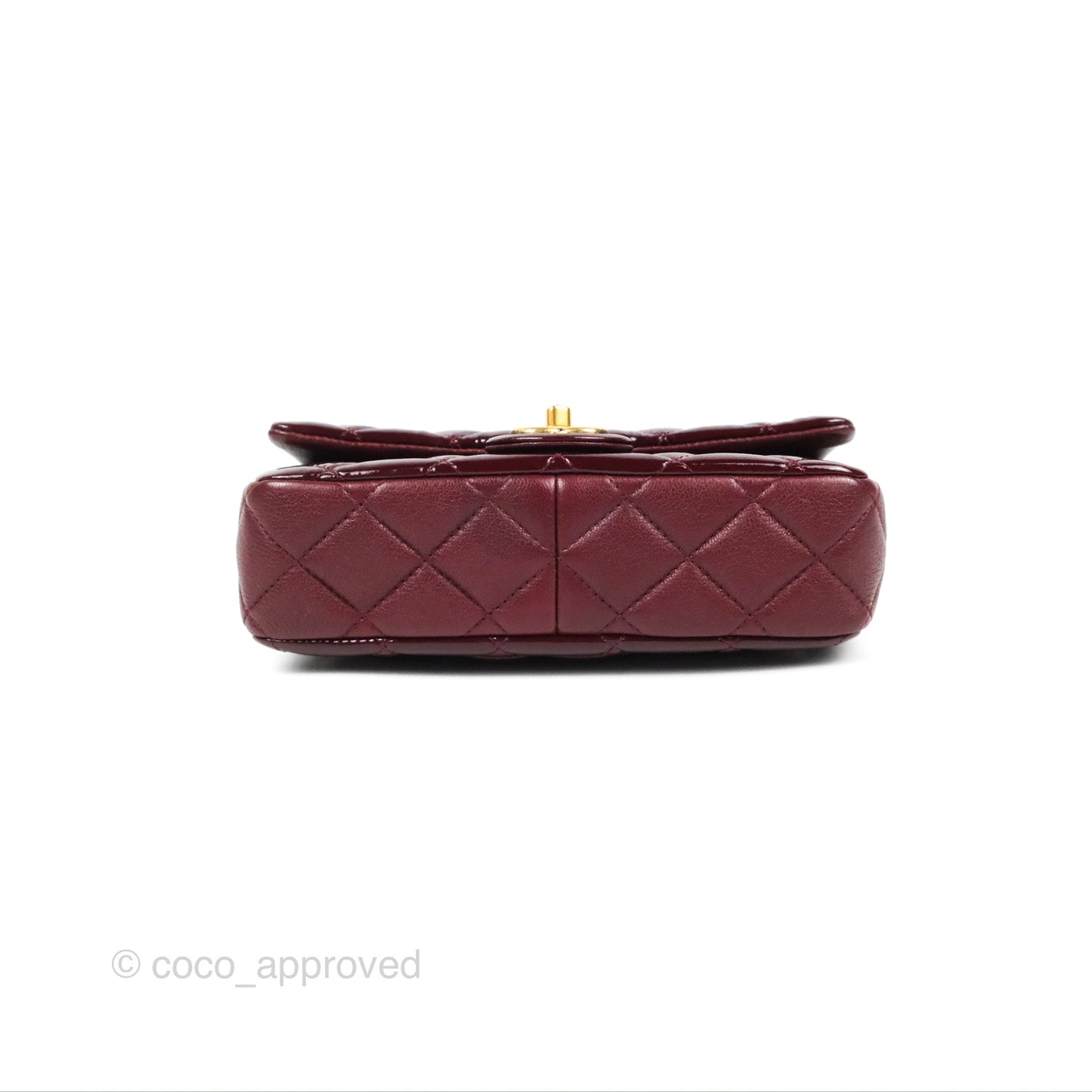 Chanel Quilted CC Eyelet Flap Burgundy Patent Goatskin Antique Gold Hardware