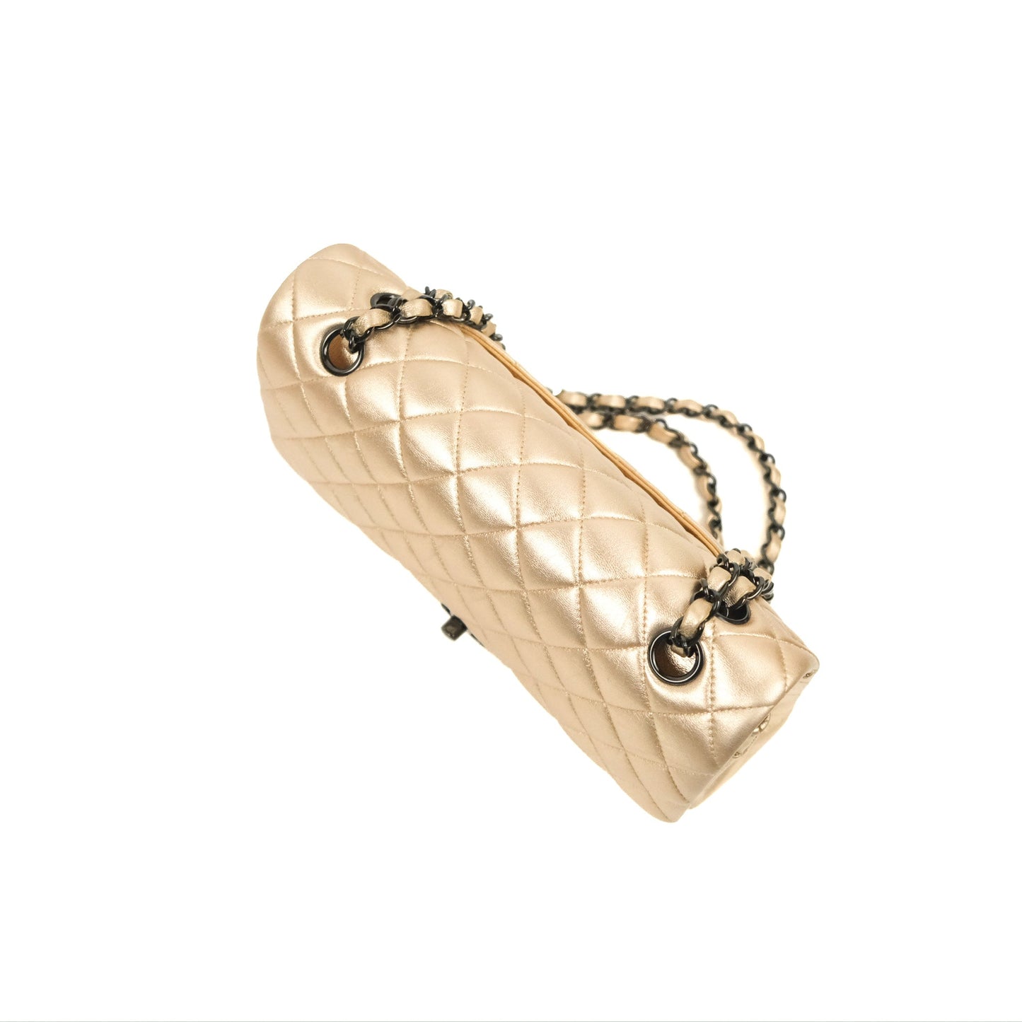 Chanel Classic M/L Medium Flap Quilted Metallic Gold Lambskin Gun Metal