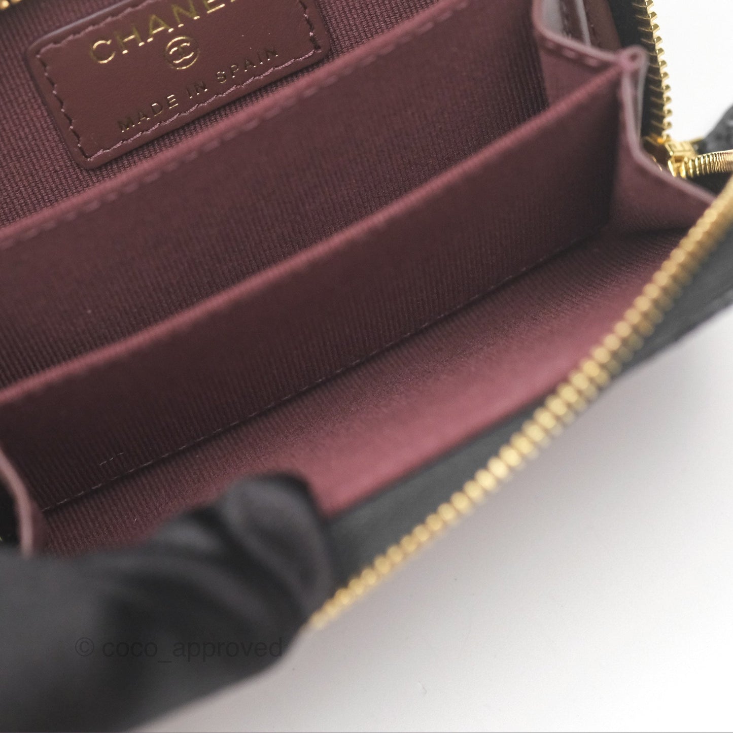 Chanel Quilted Zip Card Holder Black Caviar Gold Hardware