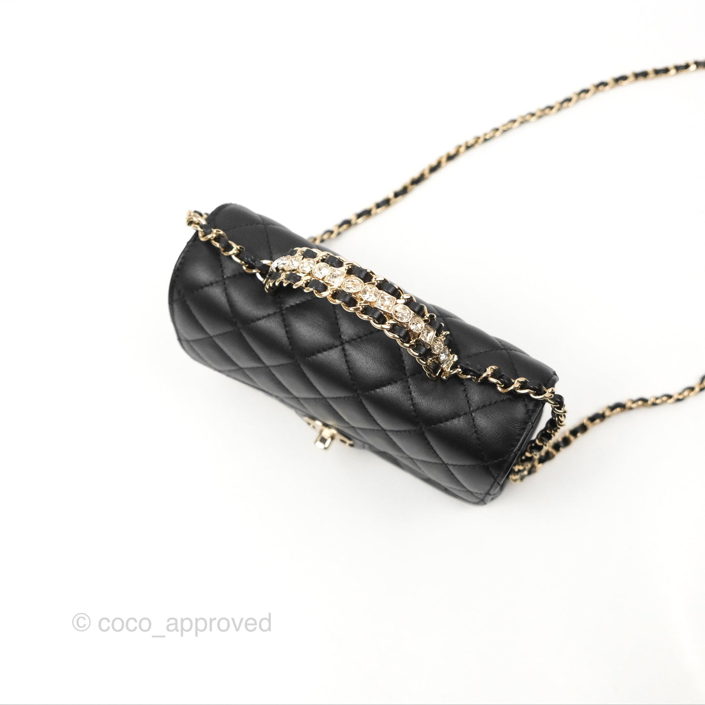 Chanel Mini Rectangle Flap with Crystals Top Handle Black Lambskin 23A