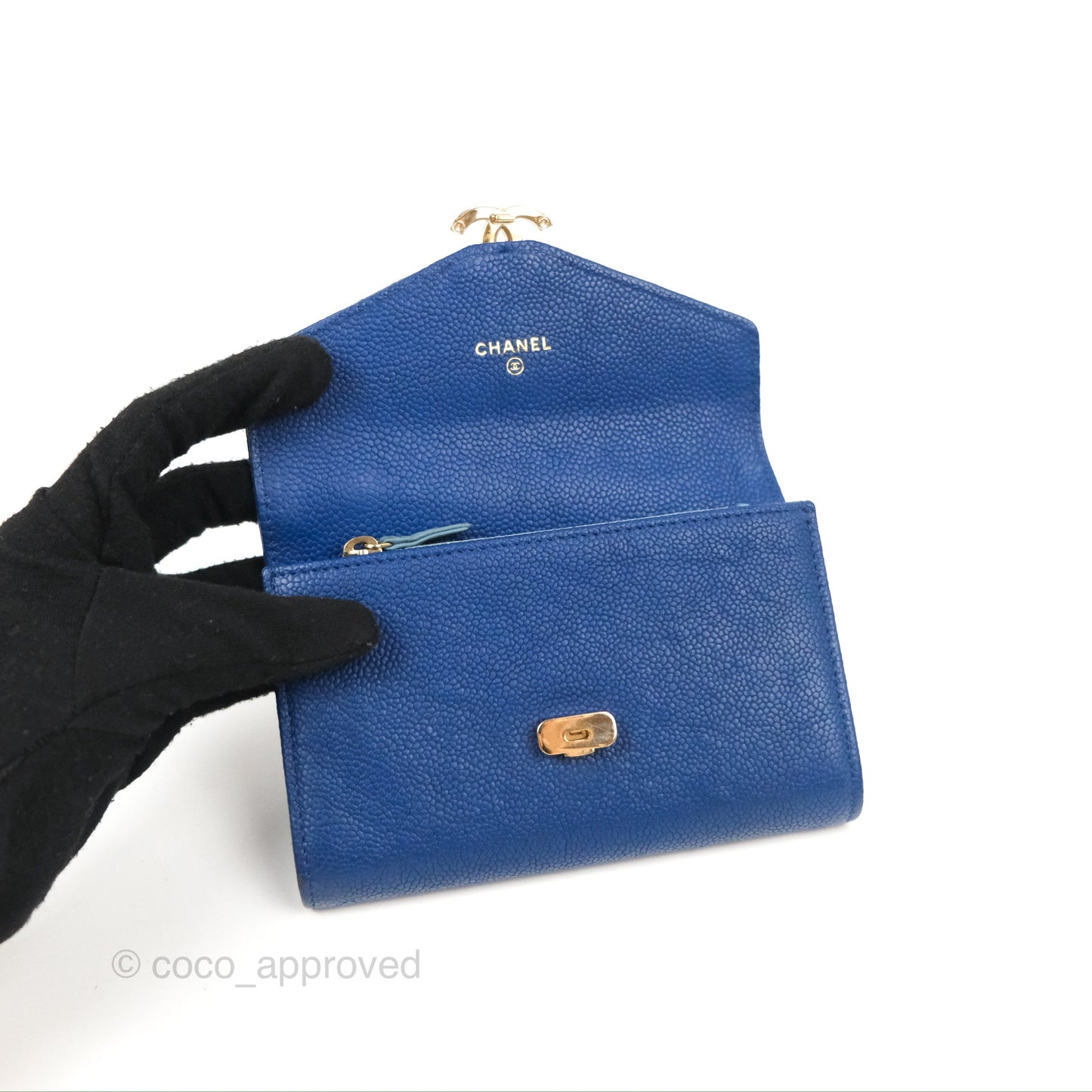 Chanel Quilted Medium Flap Wallet Blue Caviar Gold Hardware