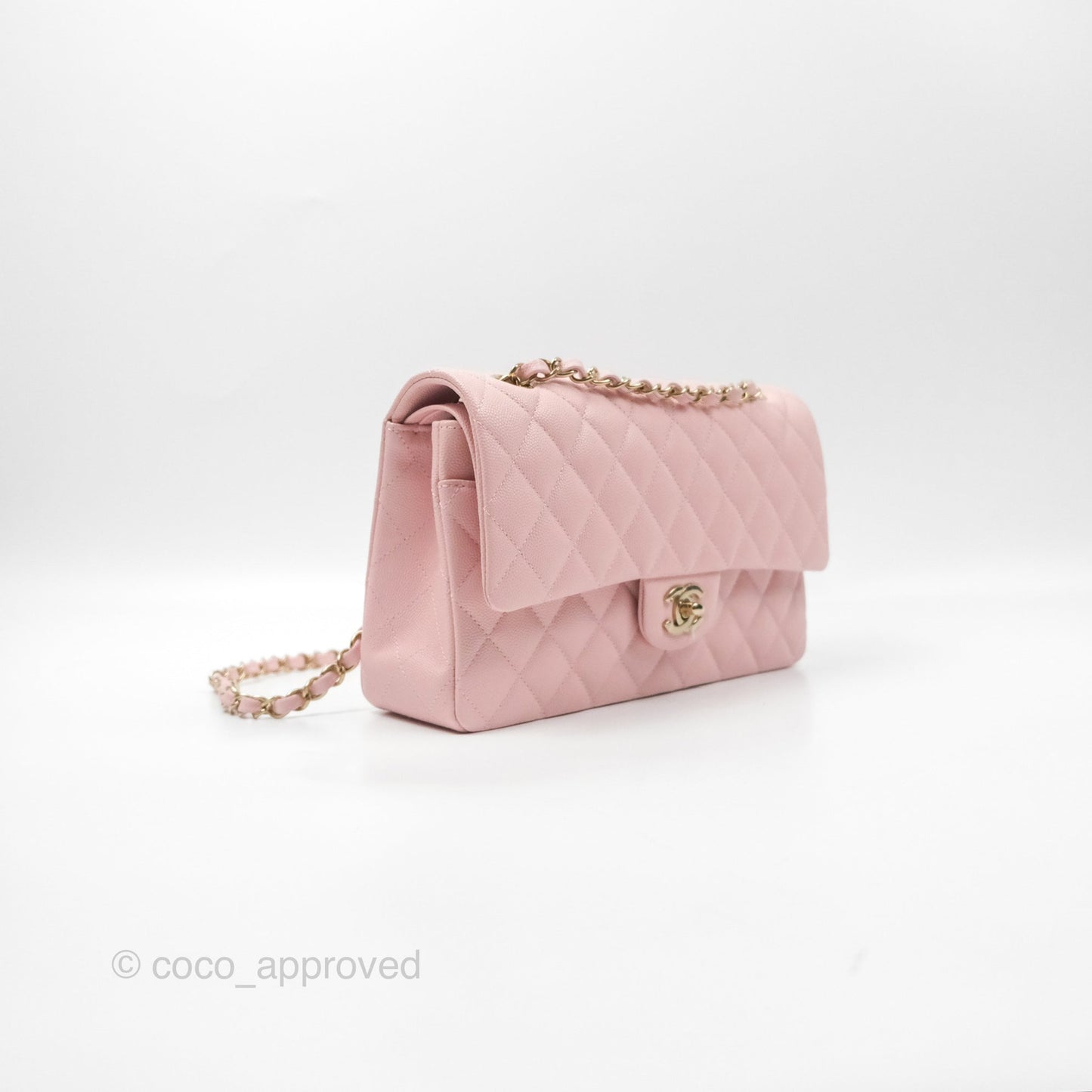 Chanel Medium Classic Flap Quilted Pink Caviar Gold Hardware