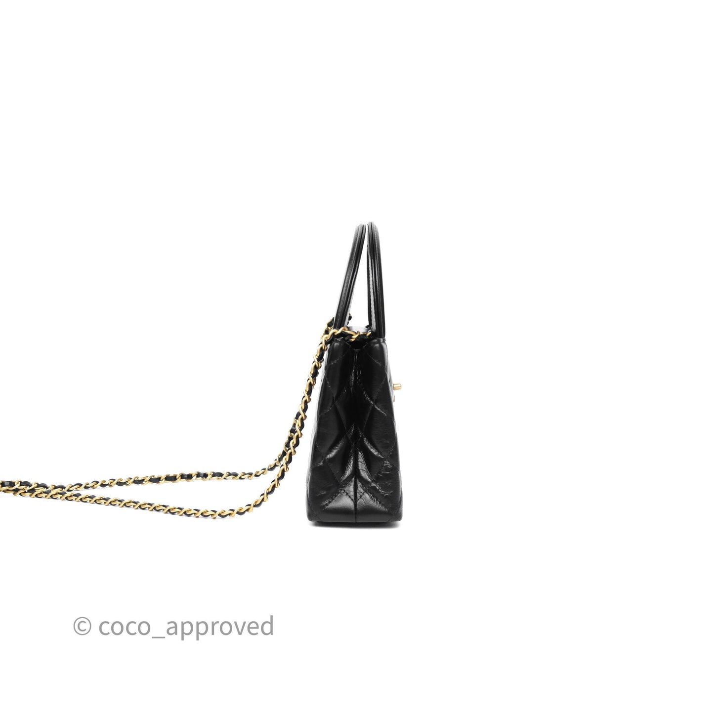 Chanel Kelly Bag Quilted Black Shiny Crumpled Calfskin Aged Gold Hardware
