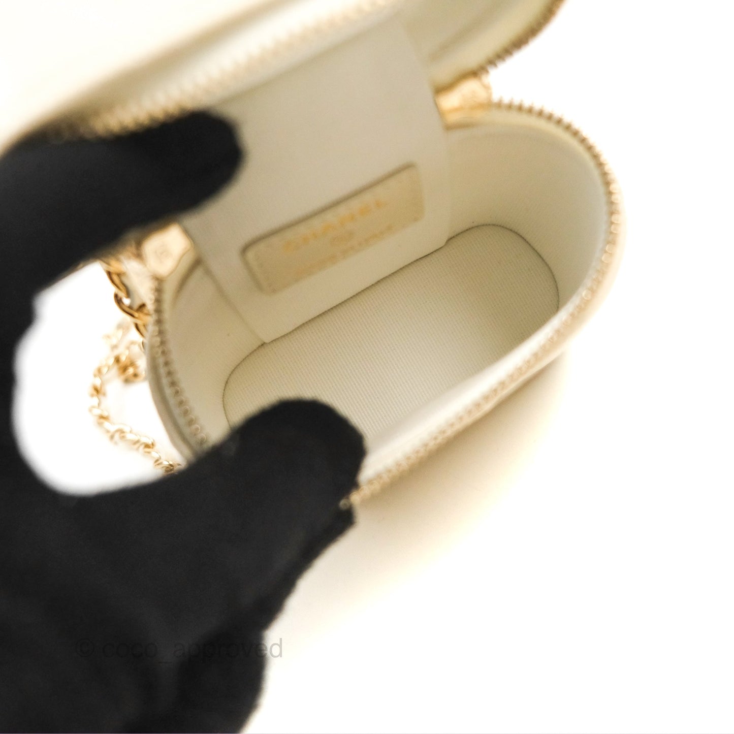 Chanel Quilted Small Handle With Care Vanity Case With Chain White Caviar Gold Hardware
