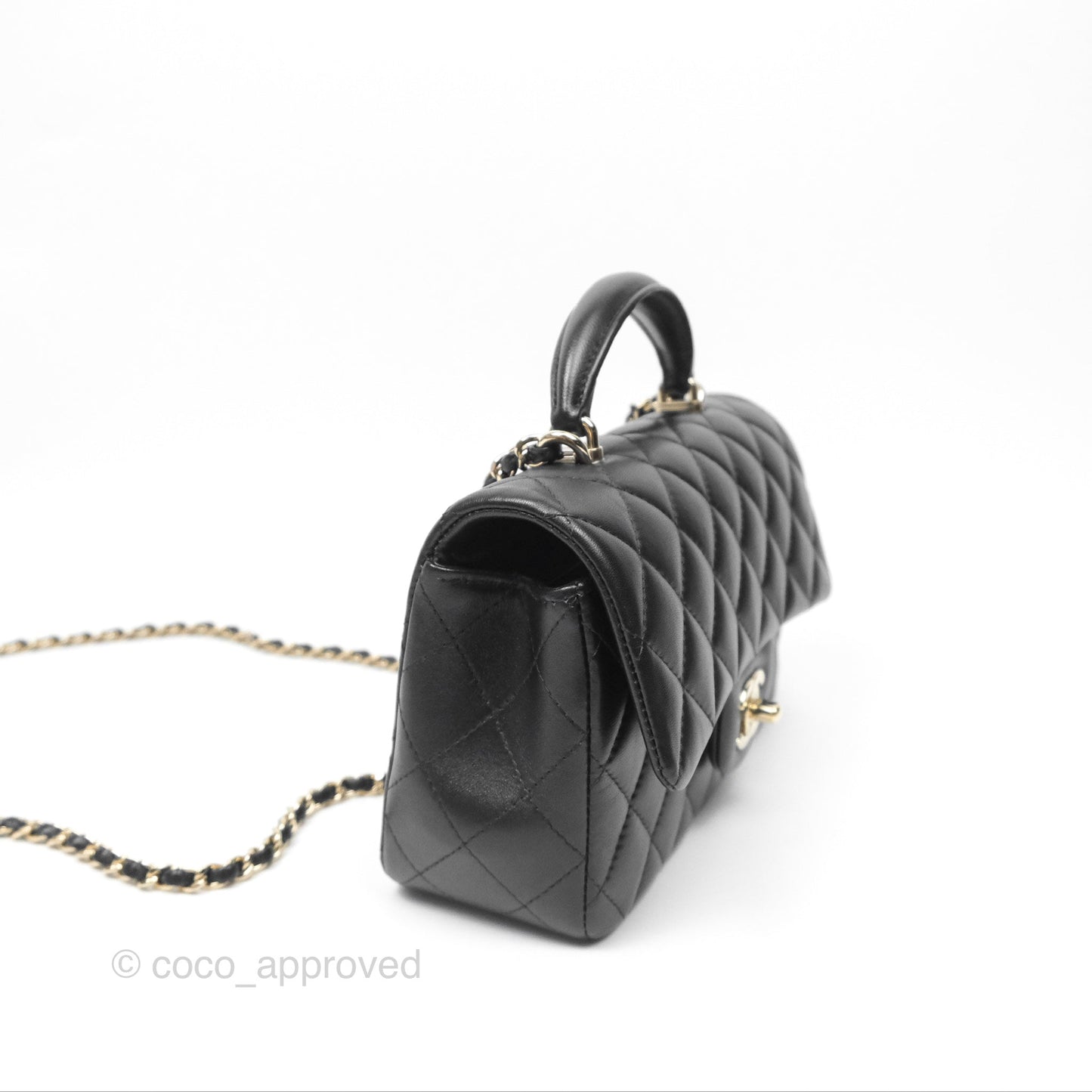 Chanel Top Handle Mini Rectangular Flap Bag Black Lambskin Gold Hardware