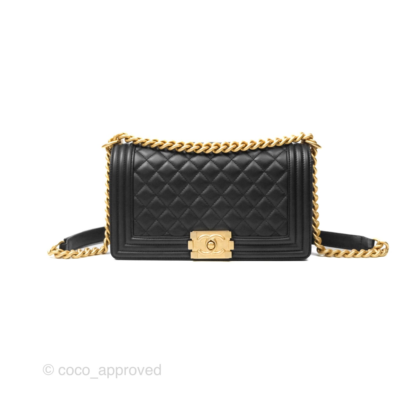 Chanel Quilted Medium Boy Black Calfskin Aged Gold Hardware