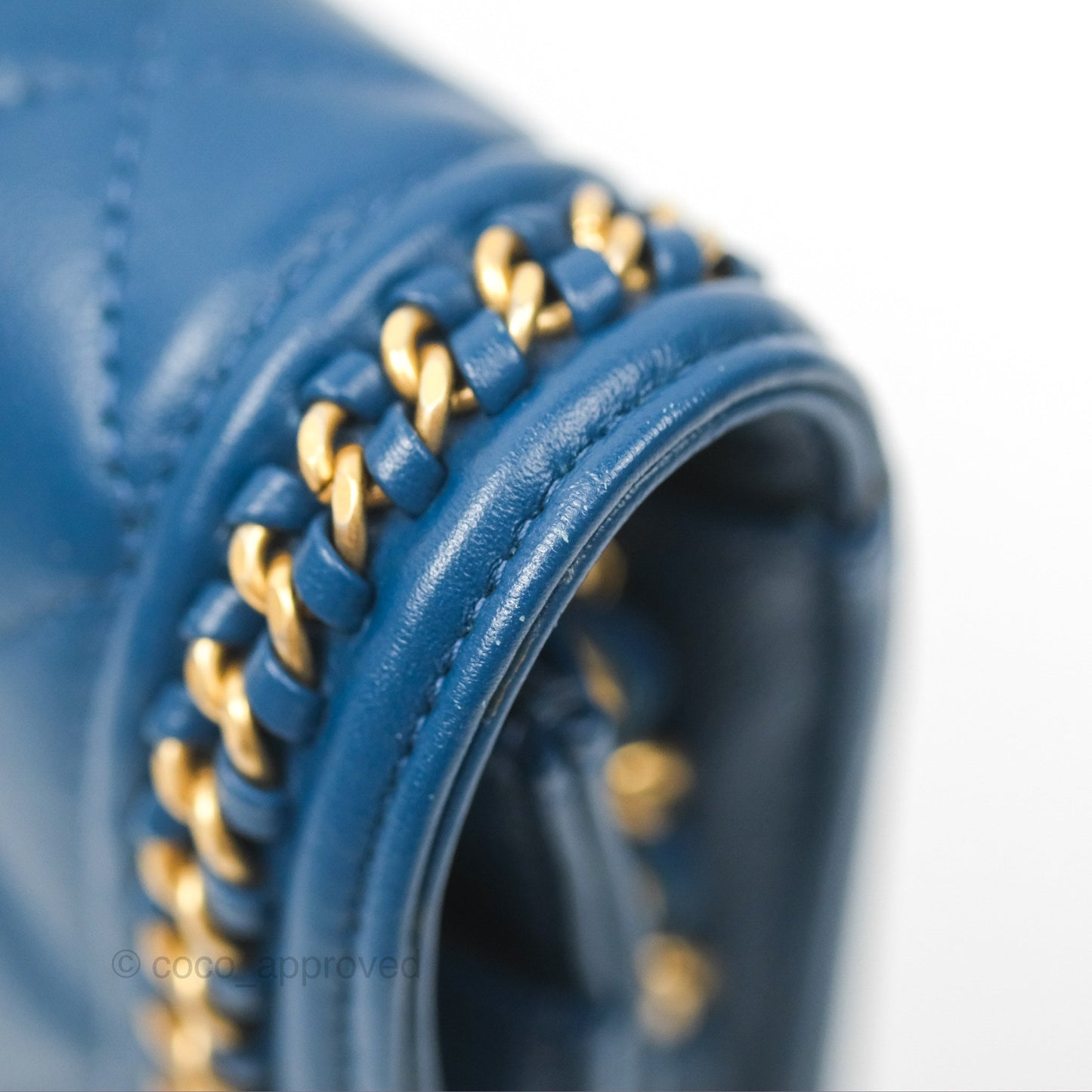 Chanel Quilted Boy Wallet on Chain WOC Blue Calfskin Aged Gold Hardware