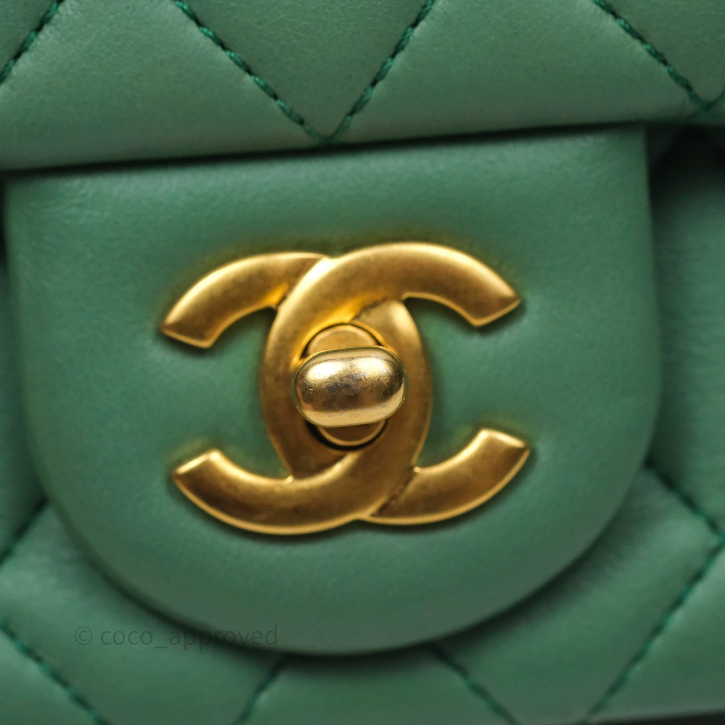 Chanel Pearl Crush Mini Square Quilted Green Lambskin Aged Gold Hardware