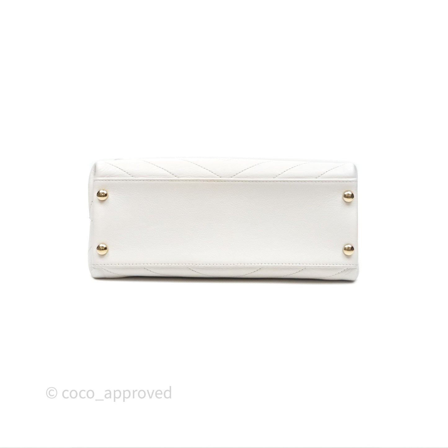 Chanel Small Chevron Chic Top Handle Flap White Calfskin Gold Hardware