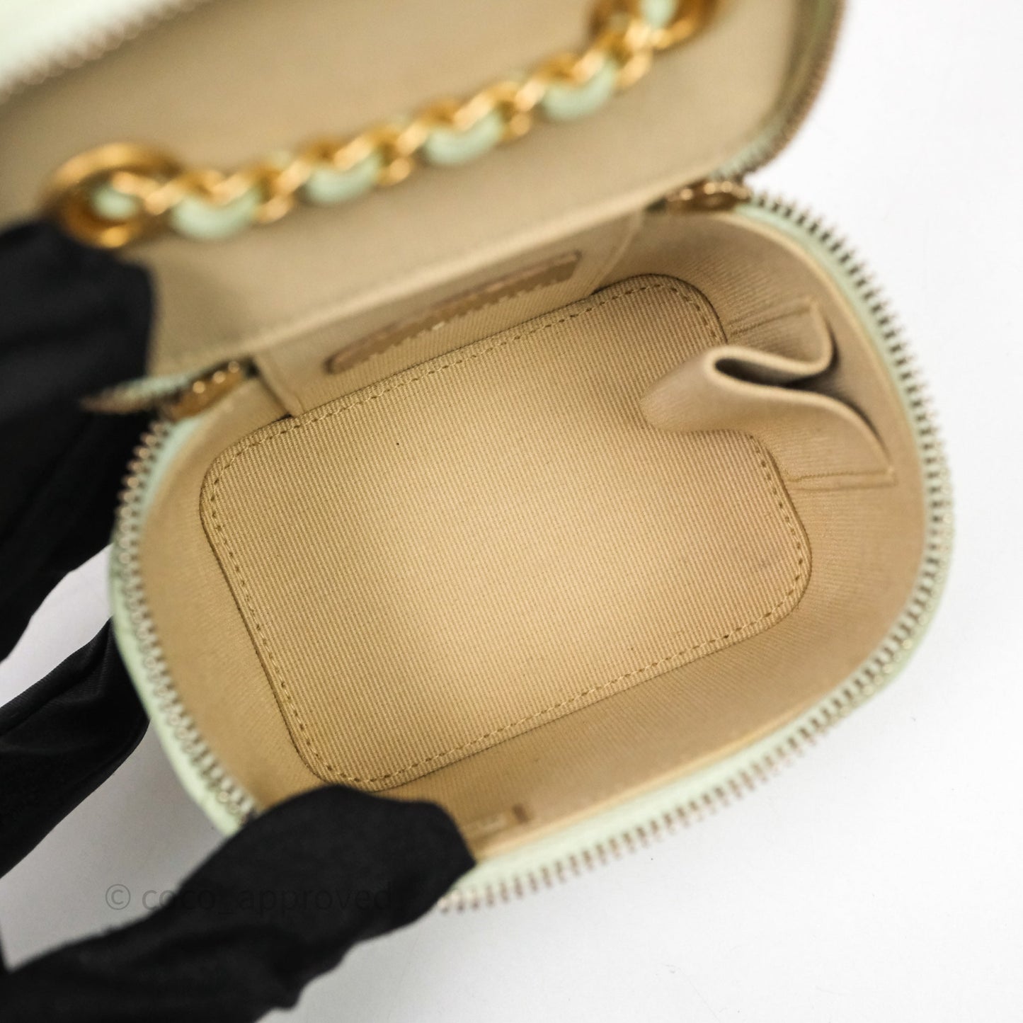 Chanel Mini Pearl Crush Vanity With Chain Green Aged Gold Hardware