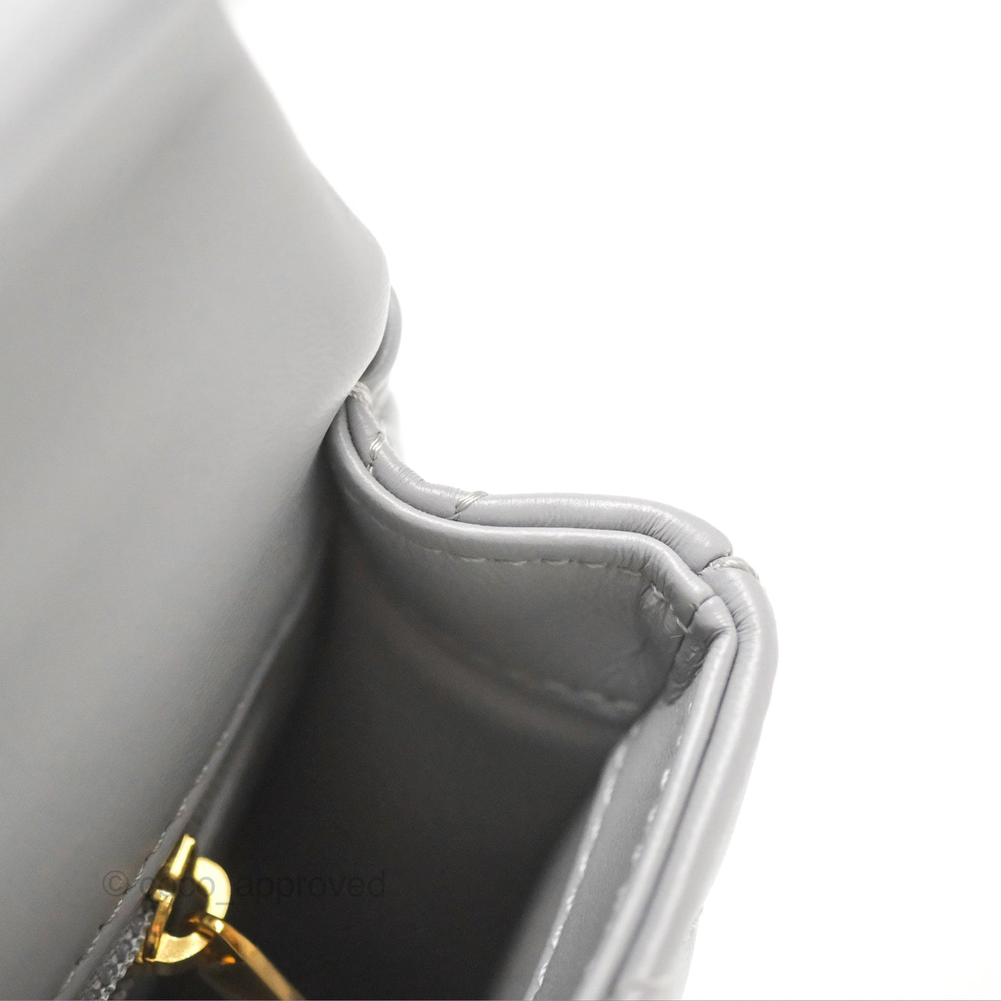 Chanel Top Handle Mini Flap Bag Light Grey Lambskin Gold Hardware 23S