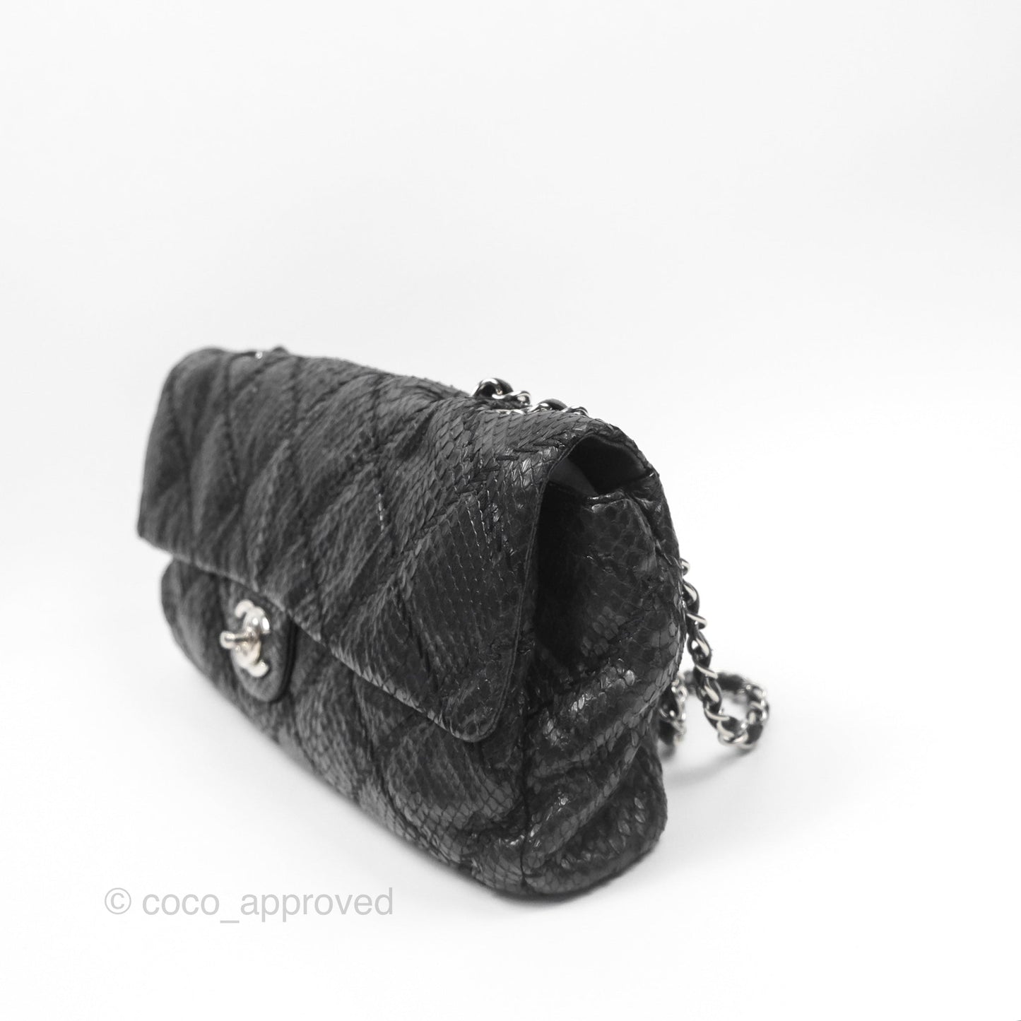 Chanel Quilted Ultimate Stitch Flap Bag Matte Python Black Silver Hardware
