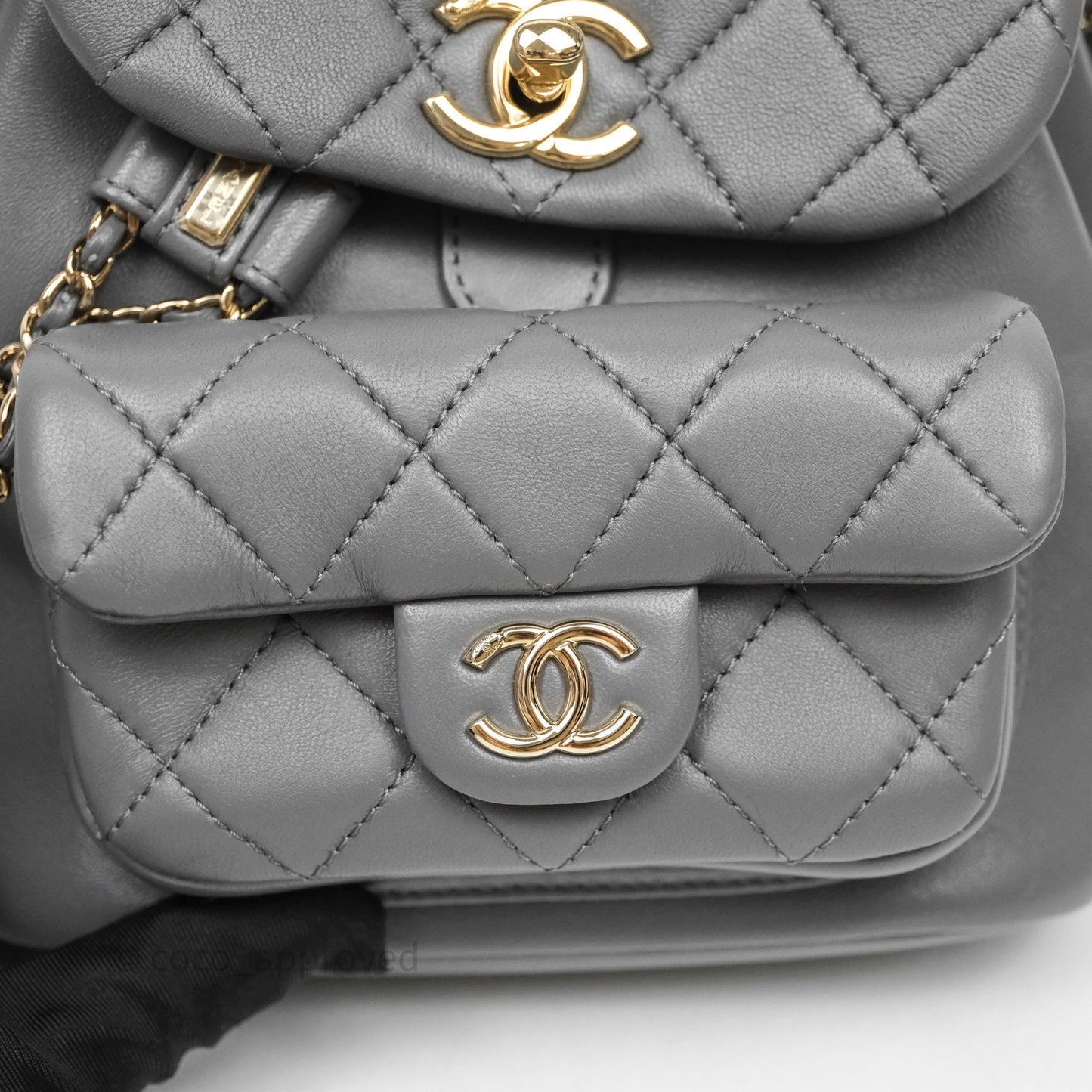 Chanel Small Duma Drawstring Backpack Grey Lambskin Gold Hardware