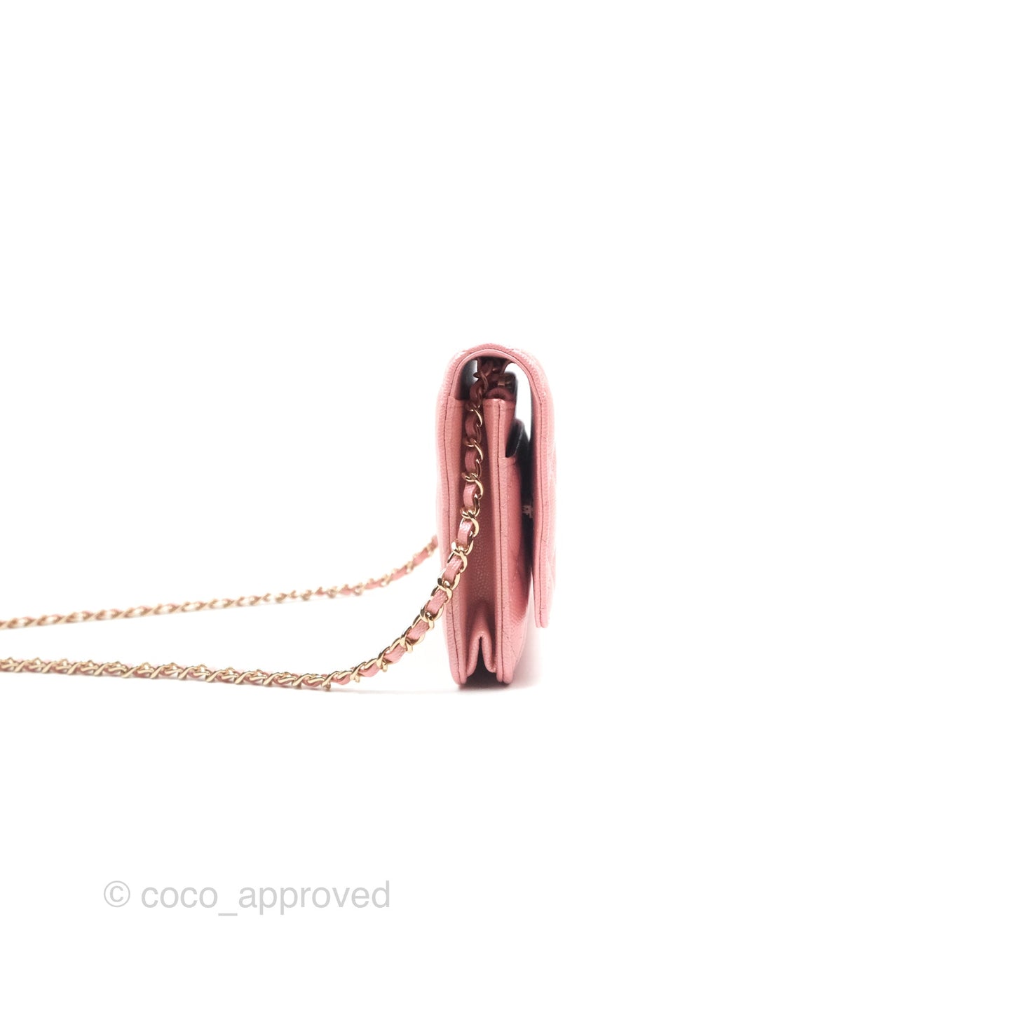 Chanel Classic Quilted Wallet on Chain WOC Iridescent Pink Caviar Gold Hardware
