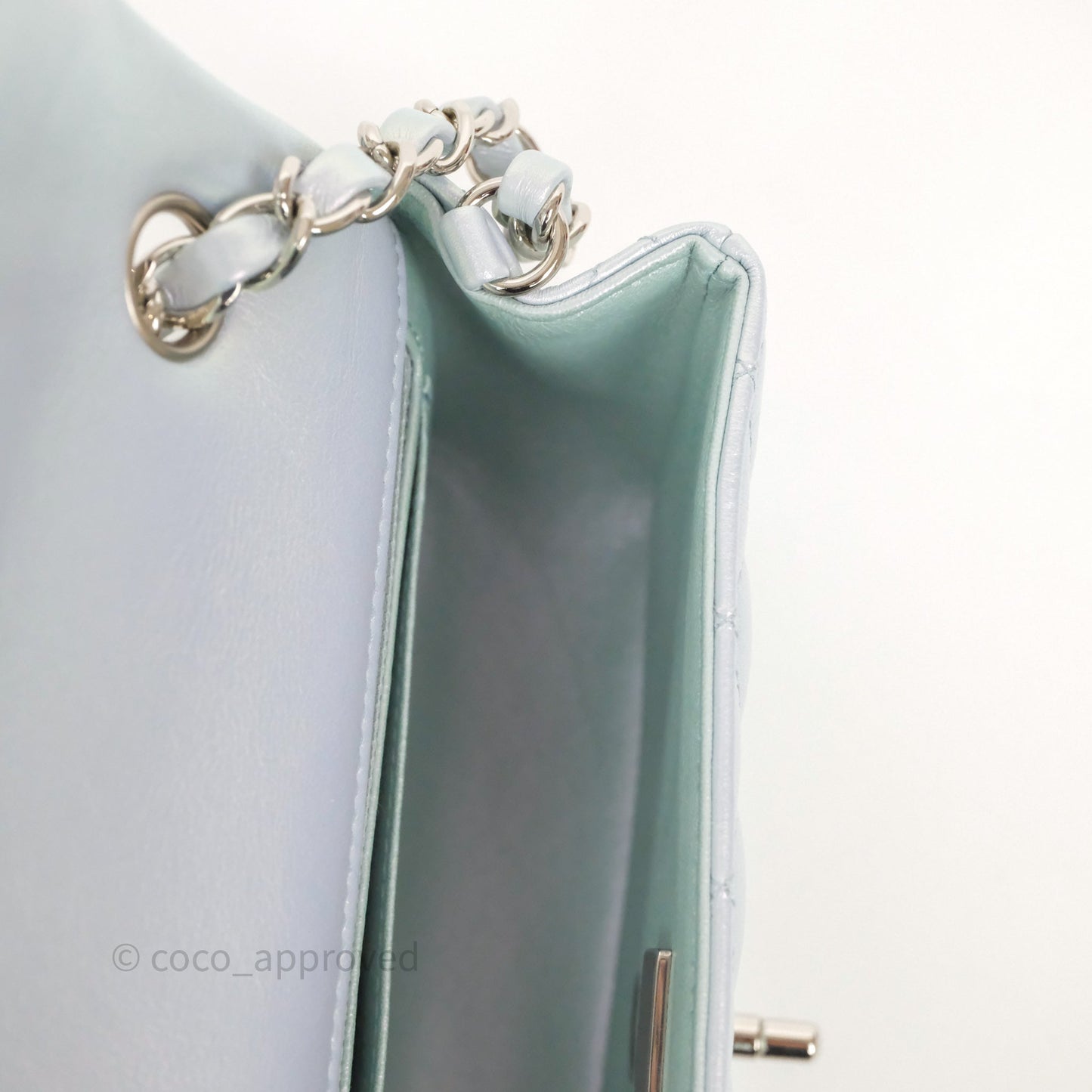 Chanel Mini Rectangular Bag Quilted Iridescent Icy Blue Silver Hardware