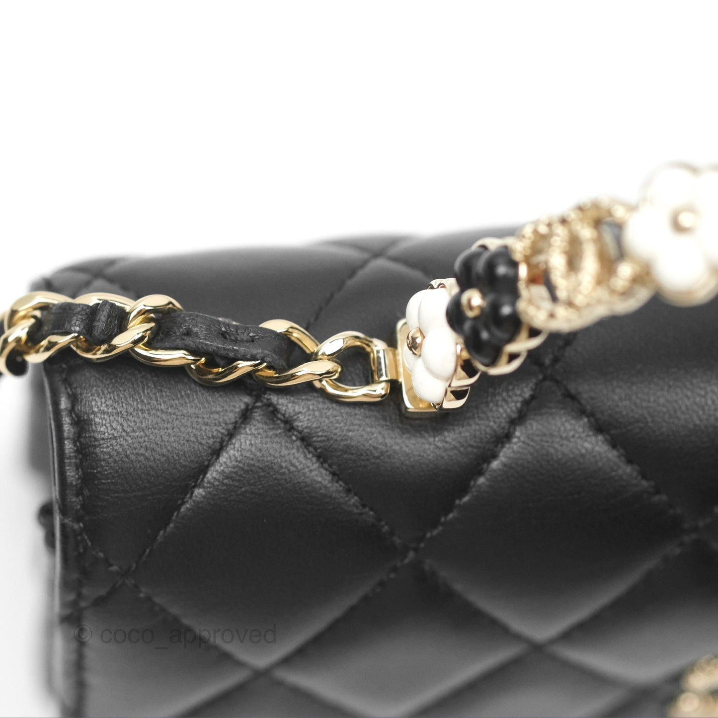 Chanel Camellia Handle Mini WOC Phone Holder with Chain Black Lambskin 23K