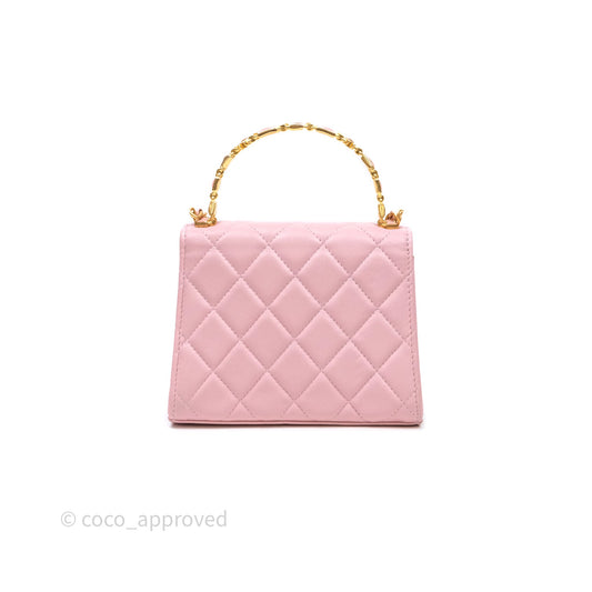 Chanel Mini Enamel Handle Clutch on Chain Pink Lambskin Gold Hardware