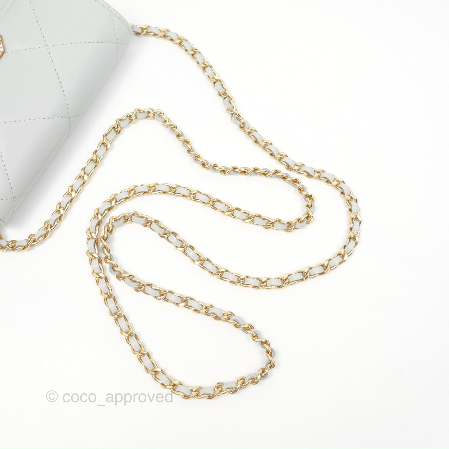 Chanel Crystal CC Mini Cutch with Chain Grey Lambskin Gold Hardware