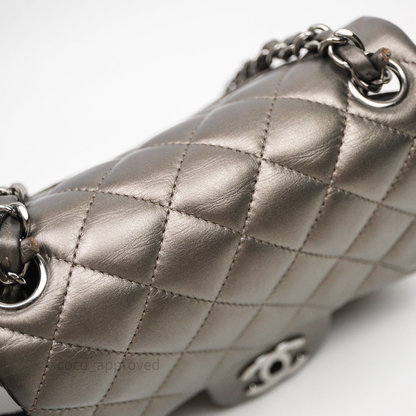 Chanel Mini Square Metallic Dark Grey Lambskin Dark Silver Hardware