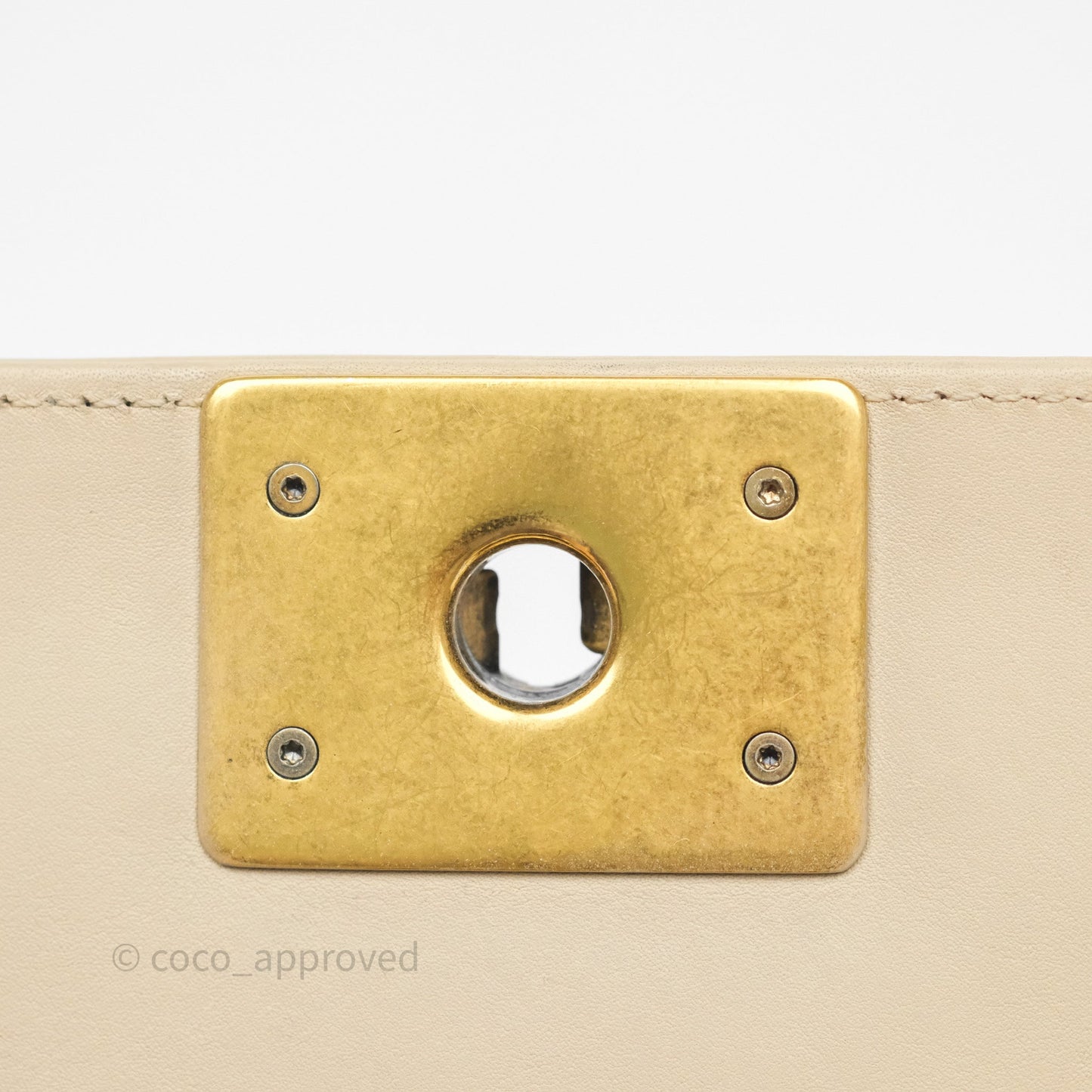 Chanel Small Boy Stingray Beige Antique Gold Hardware