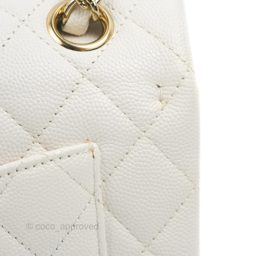 Chanel Small Classic Quilted Flap White Caviar Gold Hardware