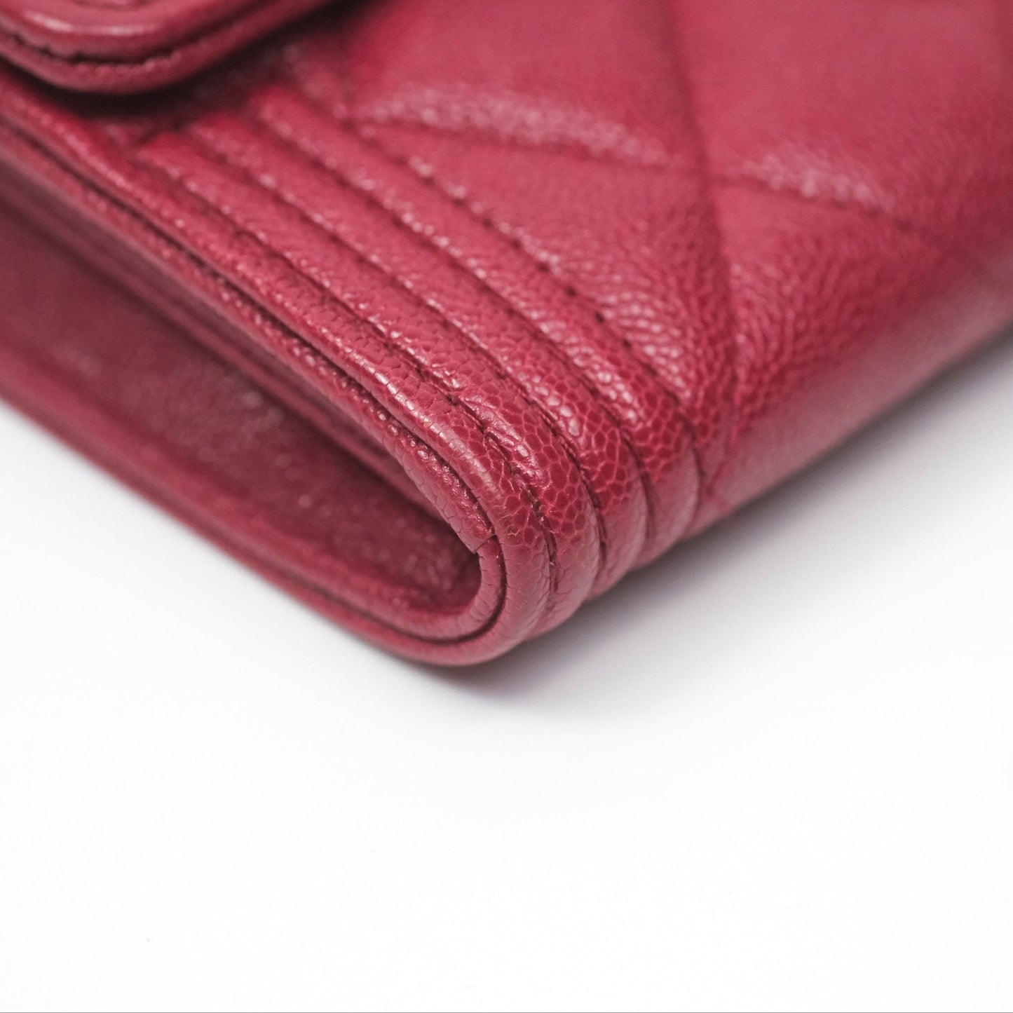 Chanel Quilted Boy Flap Long Wallet Dark Red Caviar Aged Gold Hardware