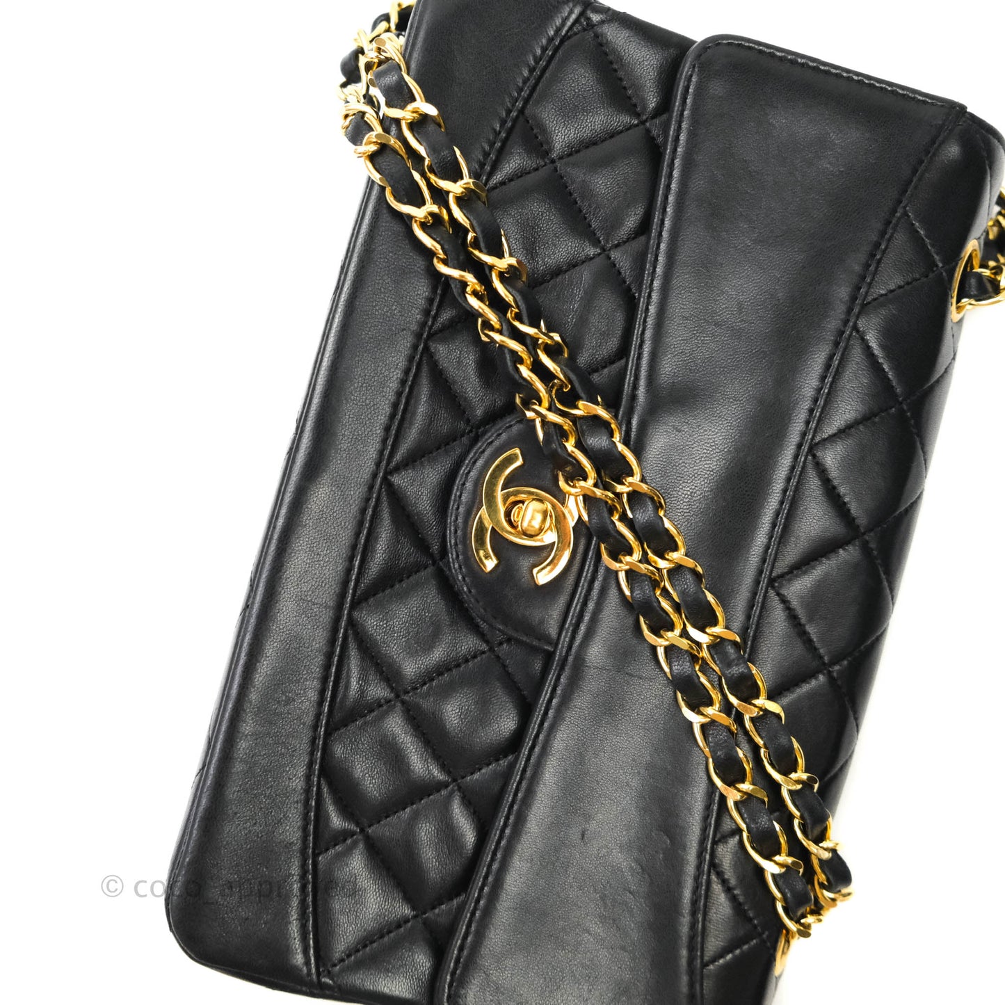 Chanel Vintage Flap Bag with Purse Pouch Black Lambskin 24K Gold Hardware