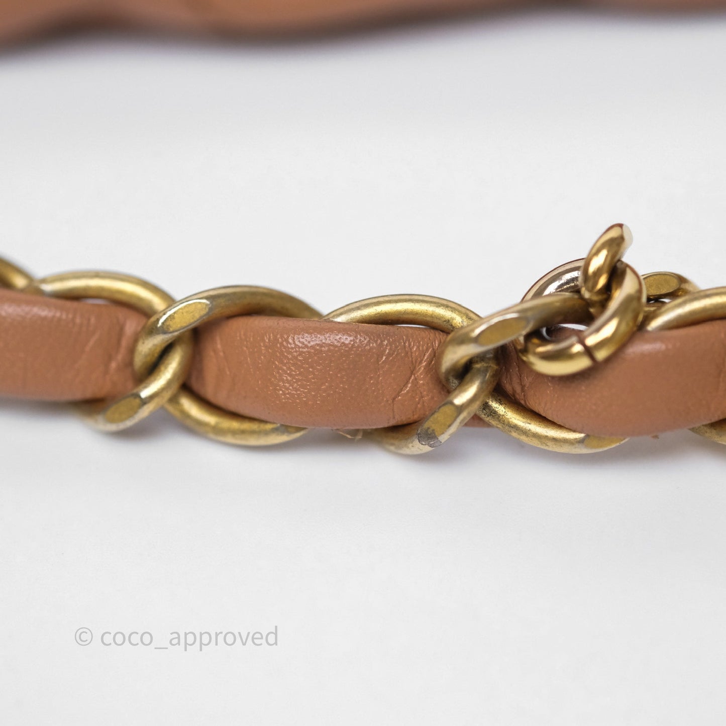 Chanel 22 Small Caramel Beige Shiny Calfskin Aged Gold Hardware