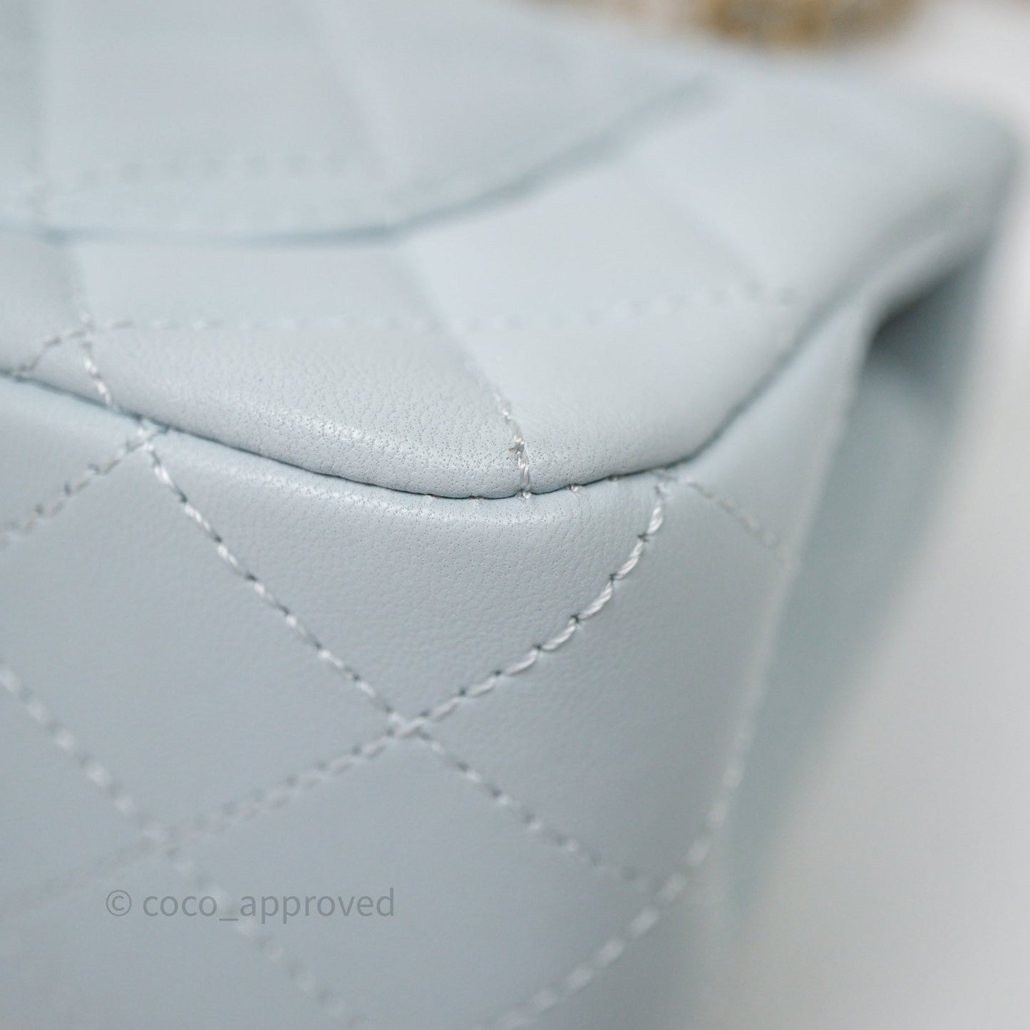 Chanel Pearl Crush Mini Rectangular Light Blue Lambskin Aged Gold Hardware