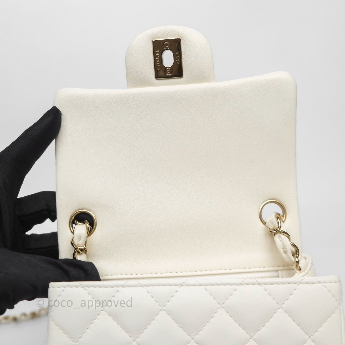 Chanel Quilted Mini Square White Lambskin Gold Hardware
