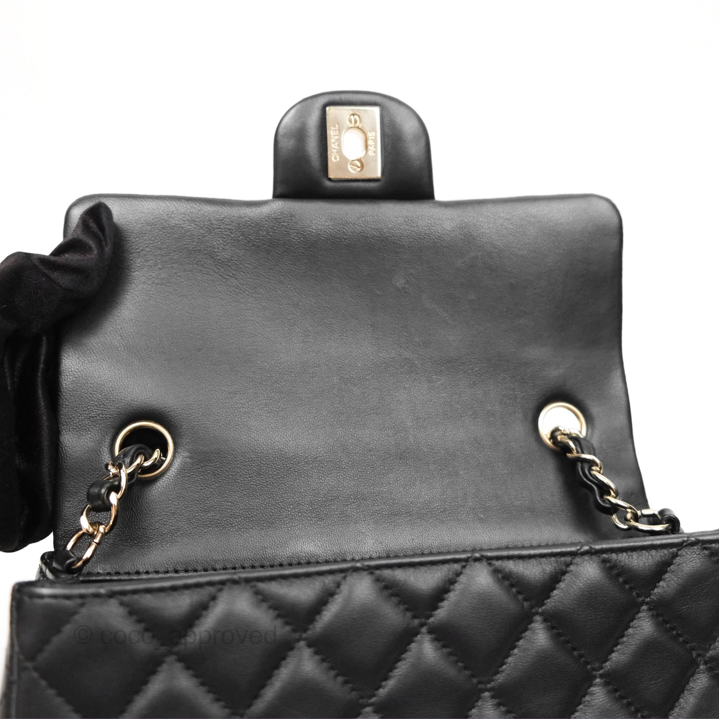 Chanel Quilted Mini Rectangular Black Lambskin Gold Hardware