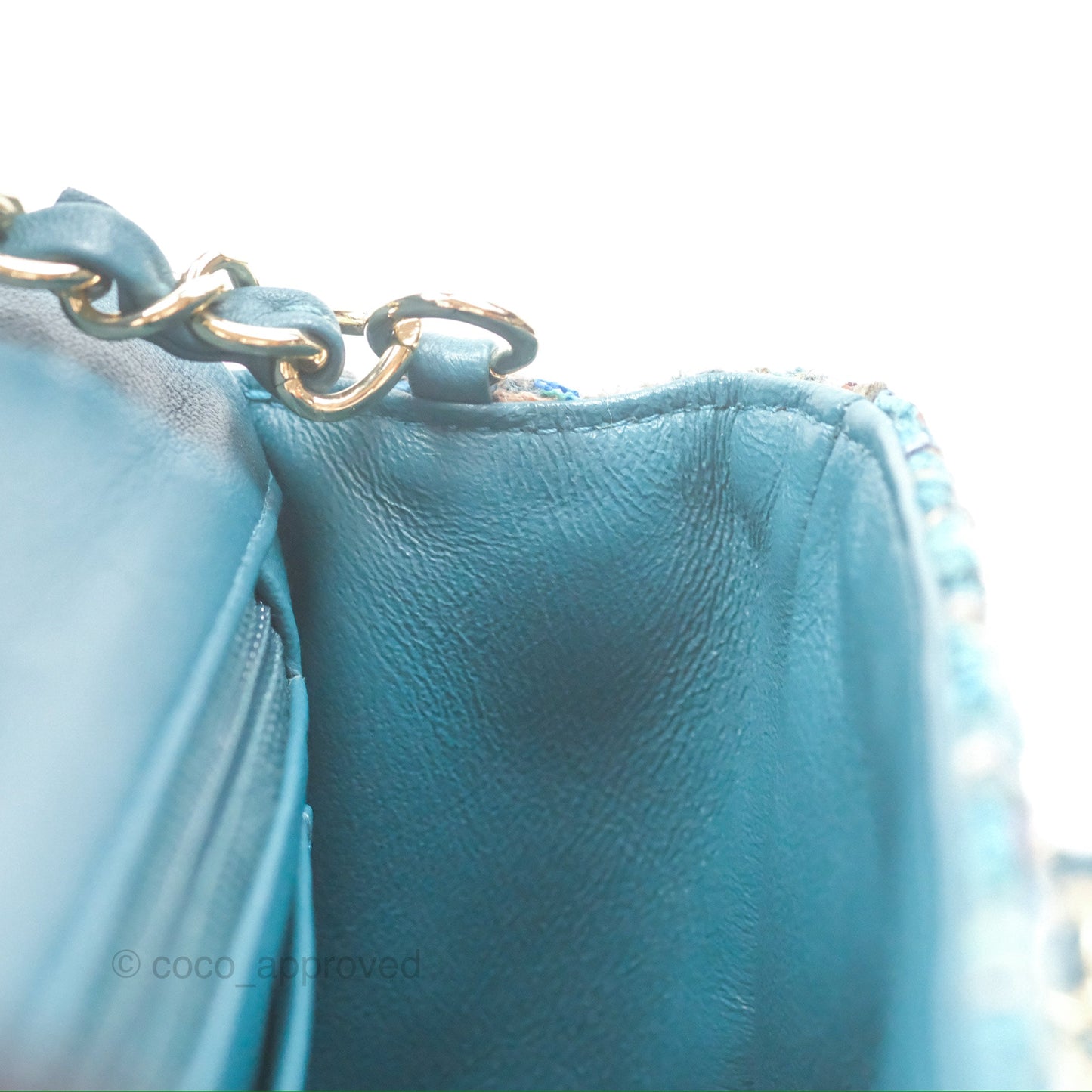 Chanel Mini Rectangular Flap Teal Tweed Gold Hardware